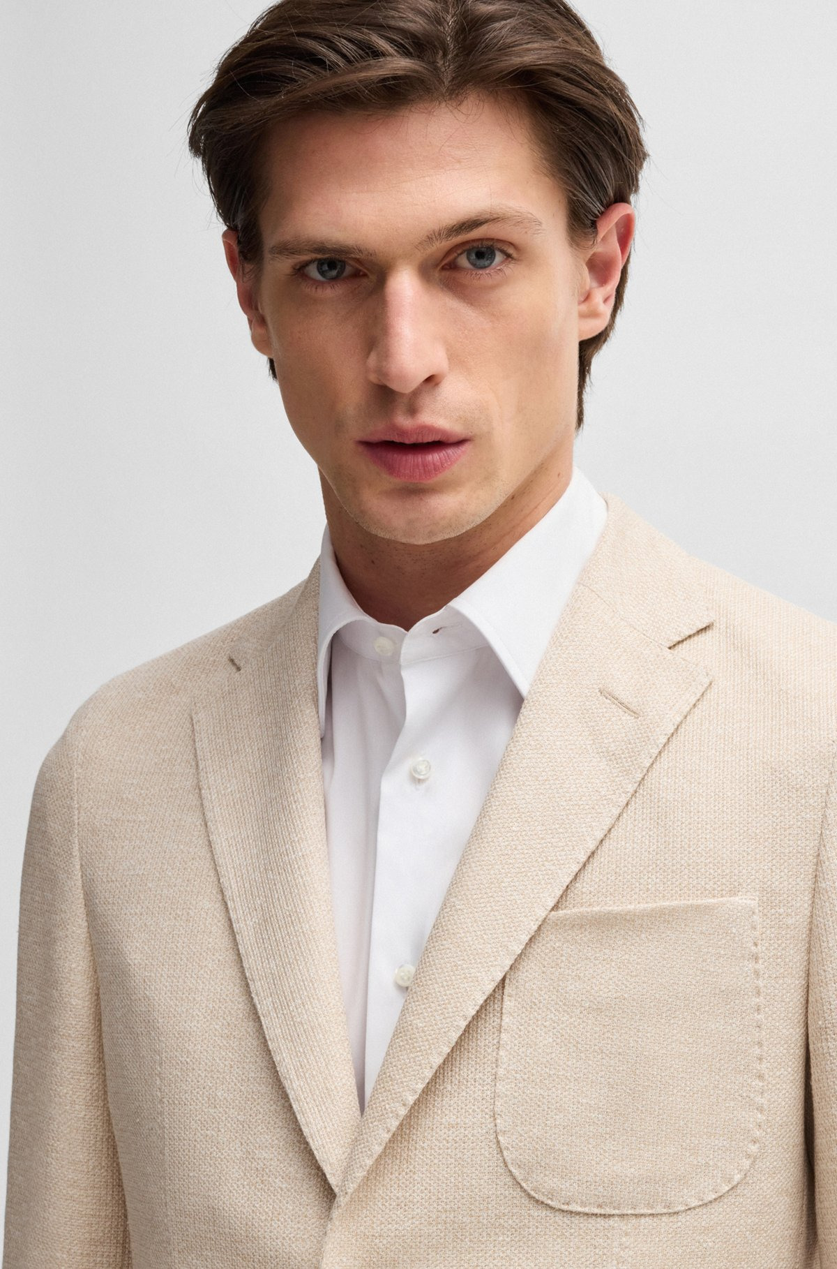 SLIM-FIT BLAZER IN PATTERNED LINEN AND COTTON - 5