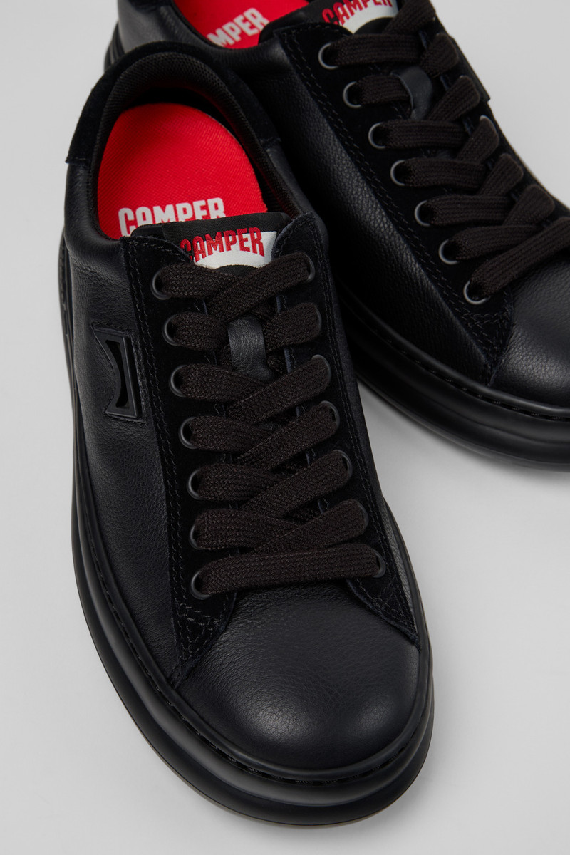 Black Leather and Nubuck Sneakers for Women. 2