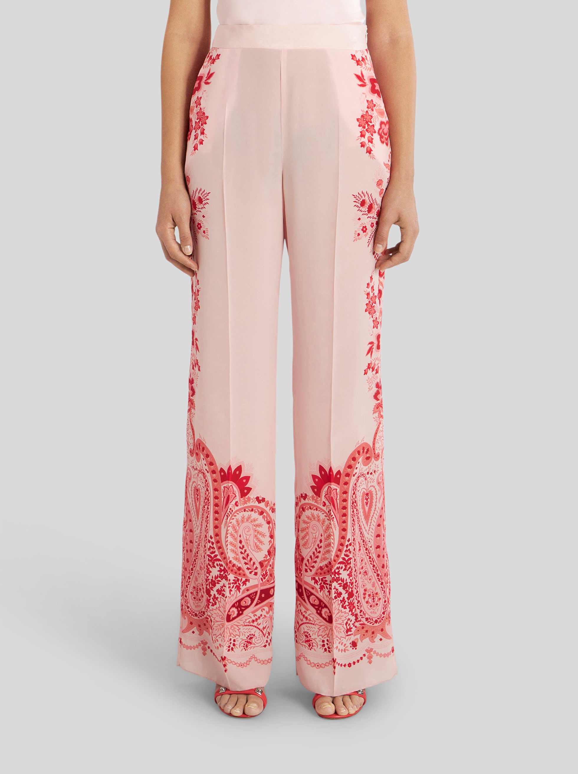 SILK TROUSERS WITH PLACED FLOWER PRINT - 2