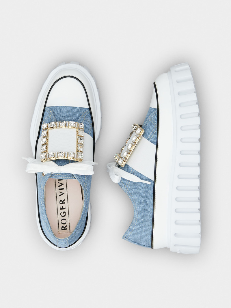Viv' Go-Thick Strass Buckle Slip-on Sneakers in Denim 4