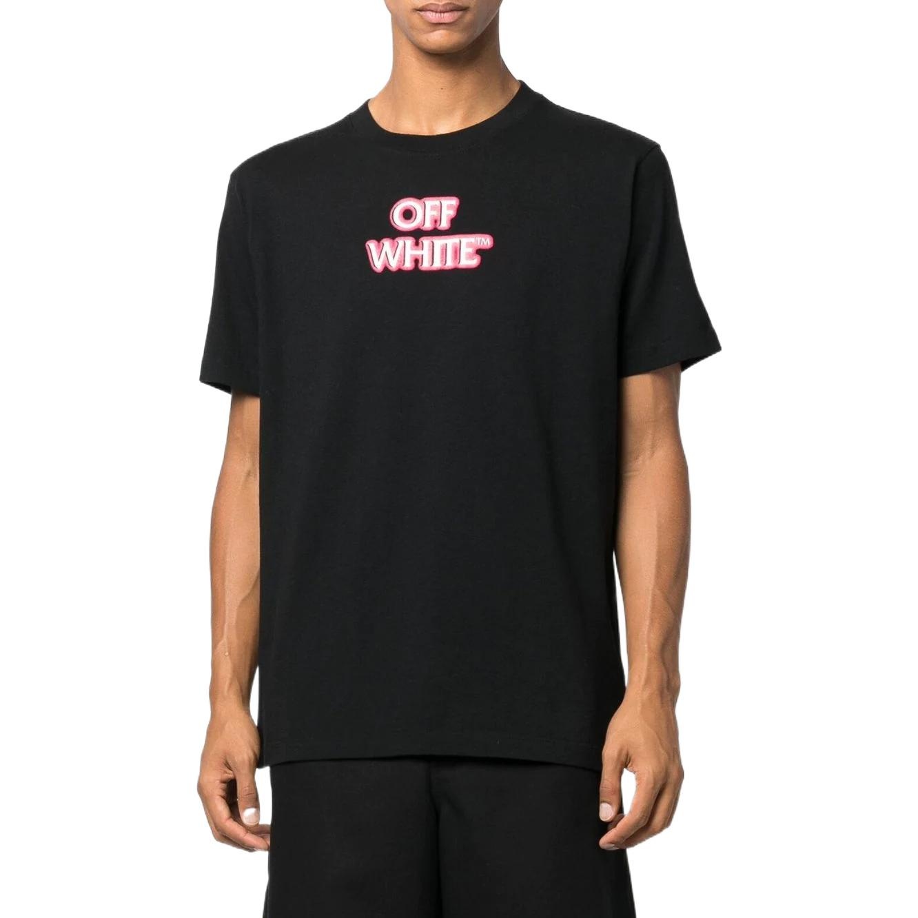 Men's Off-White SS22 Alphabet Logo Printing Round Neck Short Sleeve Loose Fit Black T-Shirt OMAA027F - 2