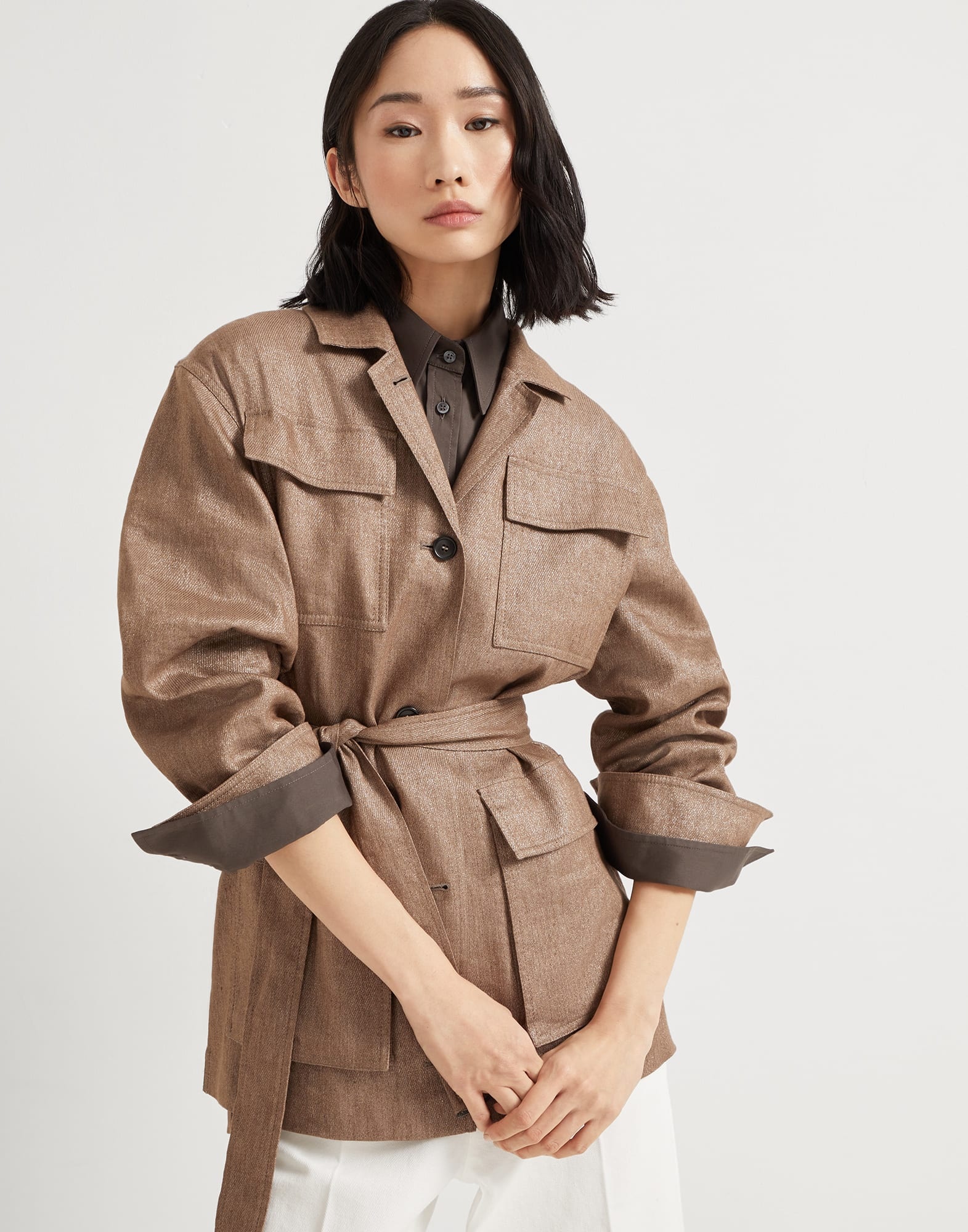 Techno virgin wool and linen sparkling twill safari blazer and monili - 4