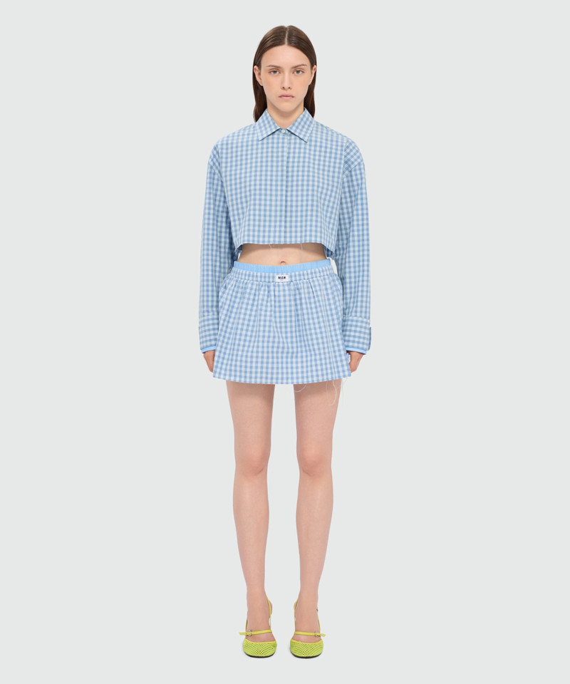 MSGM Light blue micro-check cotton Bermuda shorts with layered skirt outlook