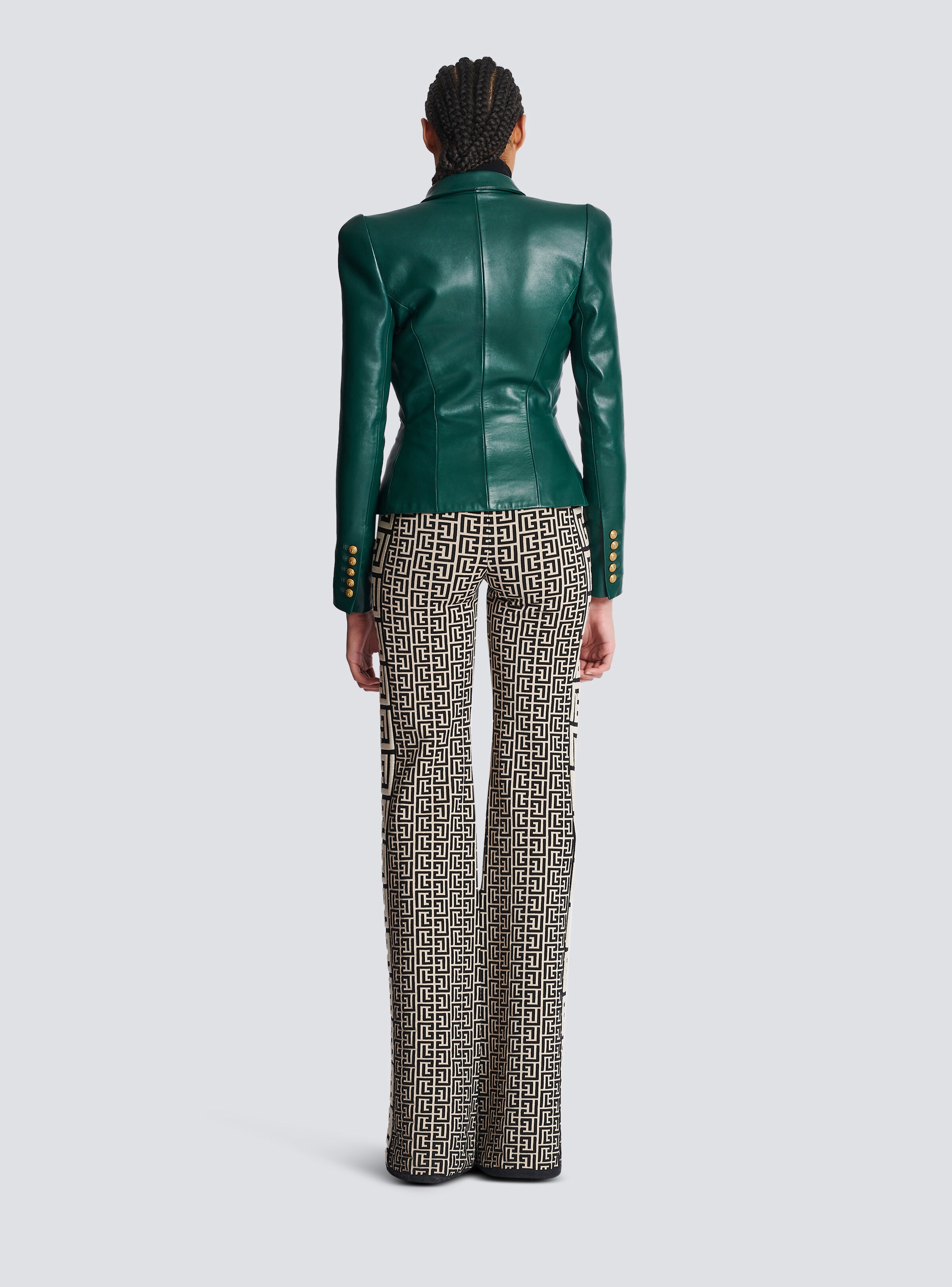 8-button cinched-waist leather jacket - 4