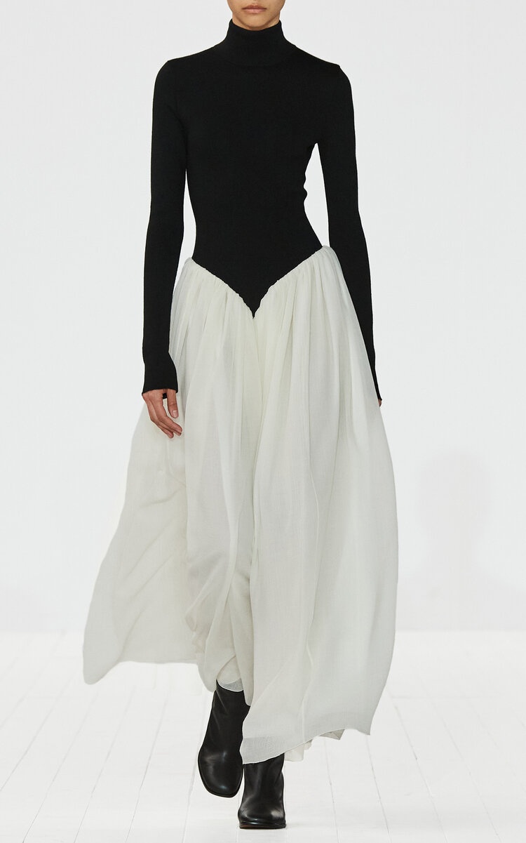 Wool Gauze Maxi Dress black/white - 7