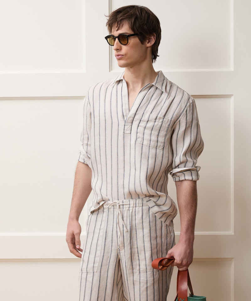 TODD SNYDER Striped Linen Popover Shirt outlook