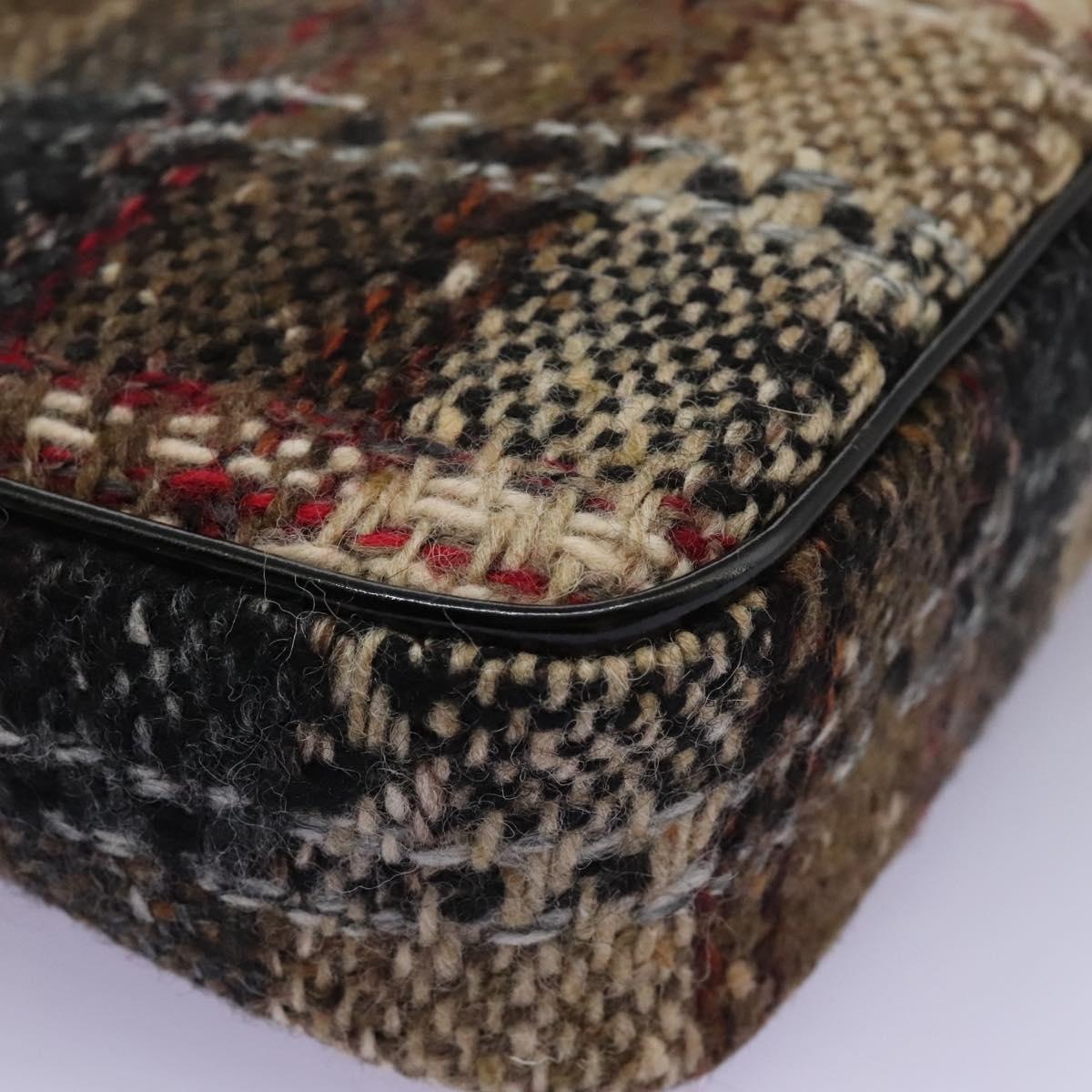 Burberry Nova Check Shoulder Bag Wool Suede Leather Beige Black Gold - 16