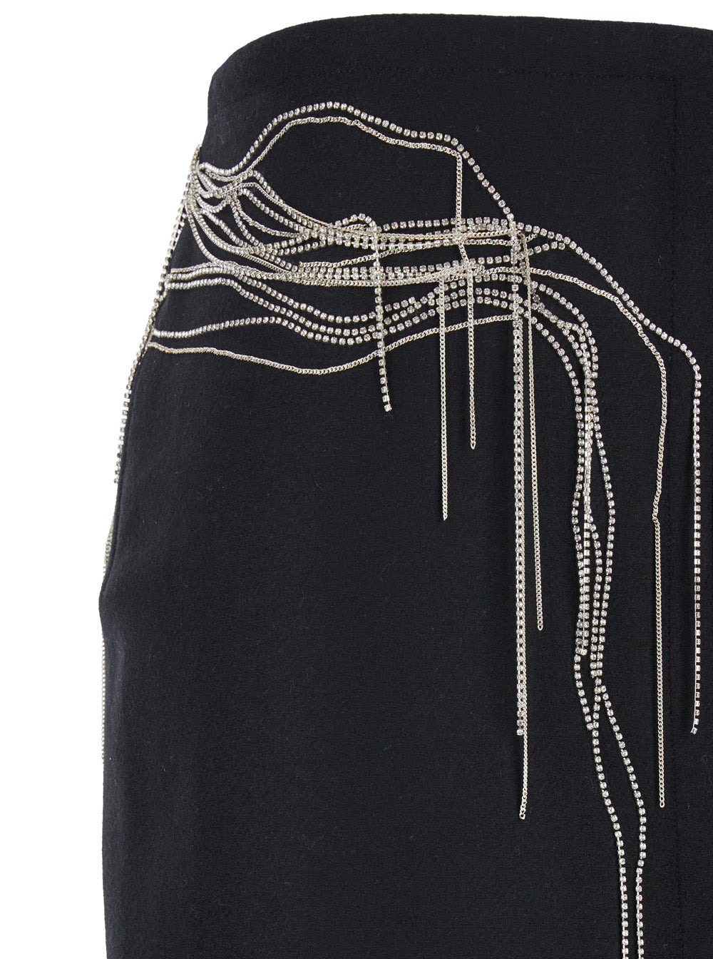 Dries Van Noten Women 'Shelda' Black Midi Skirt With Maxi Beaded Embellishments In Wool Blend Woman - 3