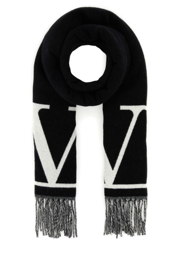 Black wool blend scarf - 1
