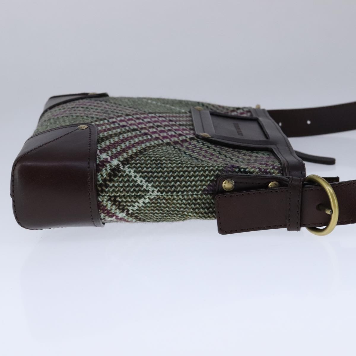 Burberry Nova Check Shoulder Bag Wool Green Brown Gold - 3
