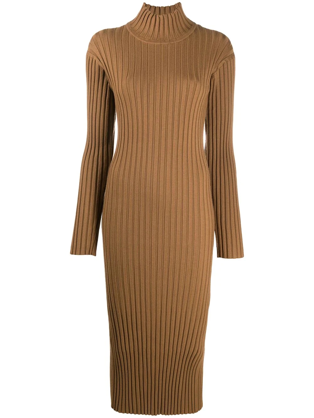 ribbed knit slit detail dress - 1