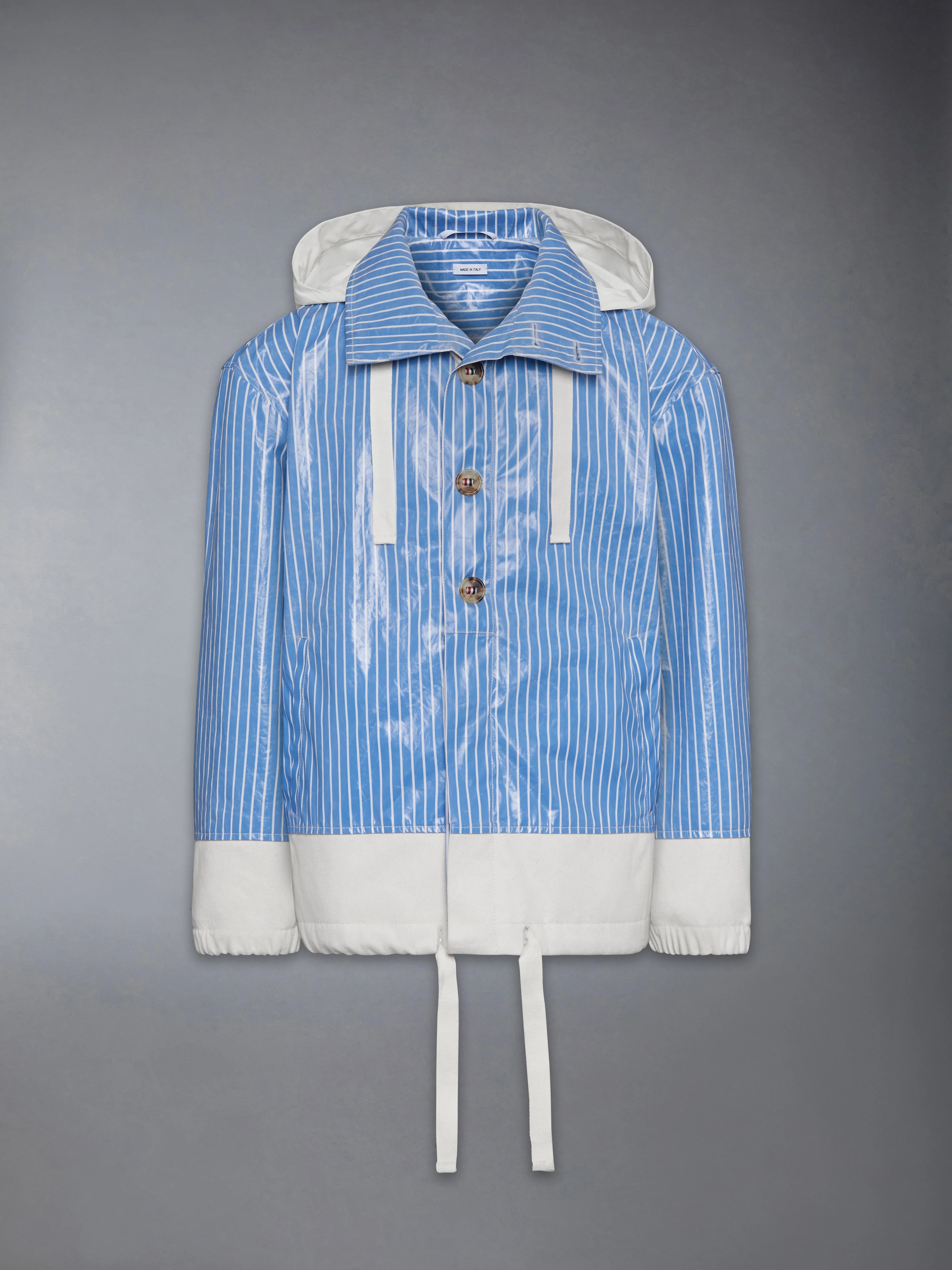 LAMINATED PINSTRIPE POPLIN ANORAK - 1