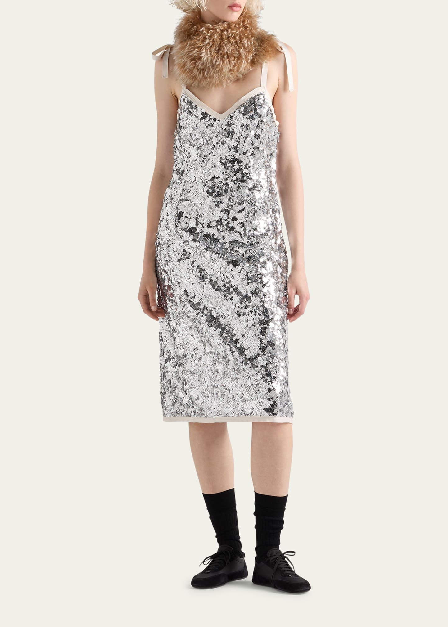 Sequin Tie-Shoulder Midi Dress - 2