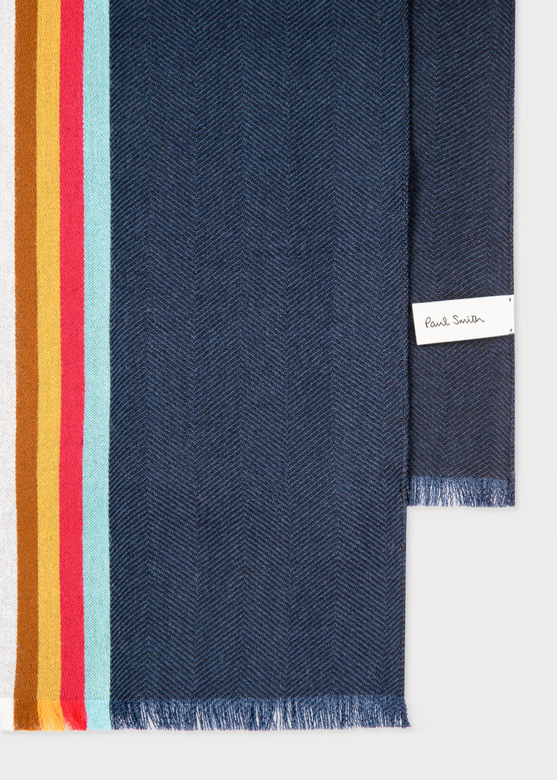 Paul Smith Dark Blue Central Multi Stripe Scarf outlook