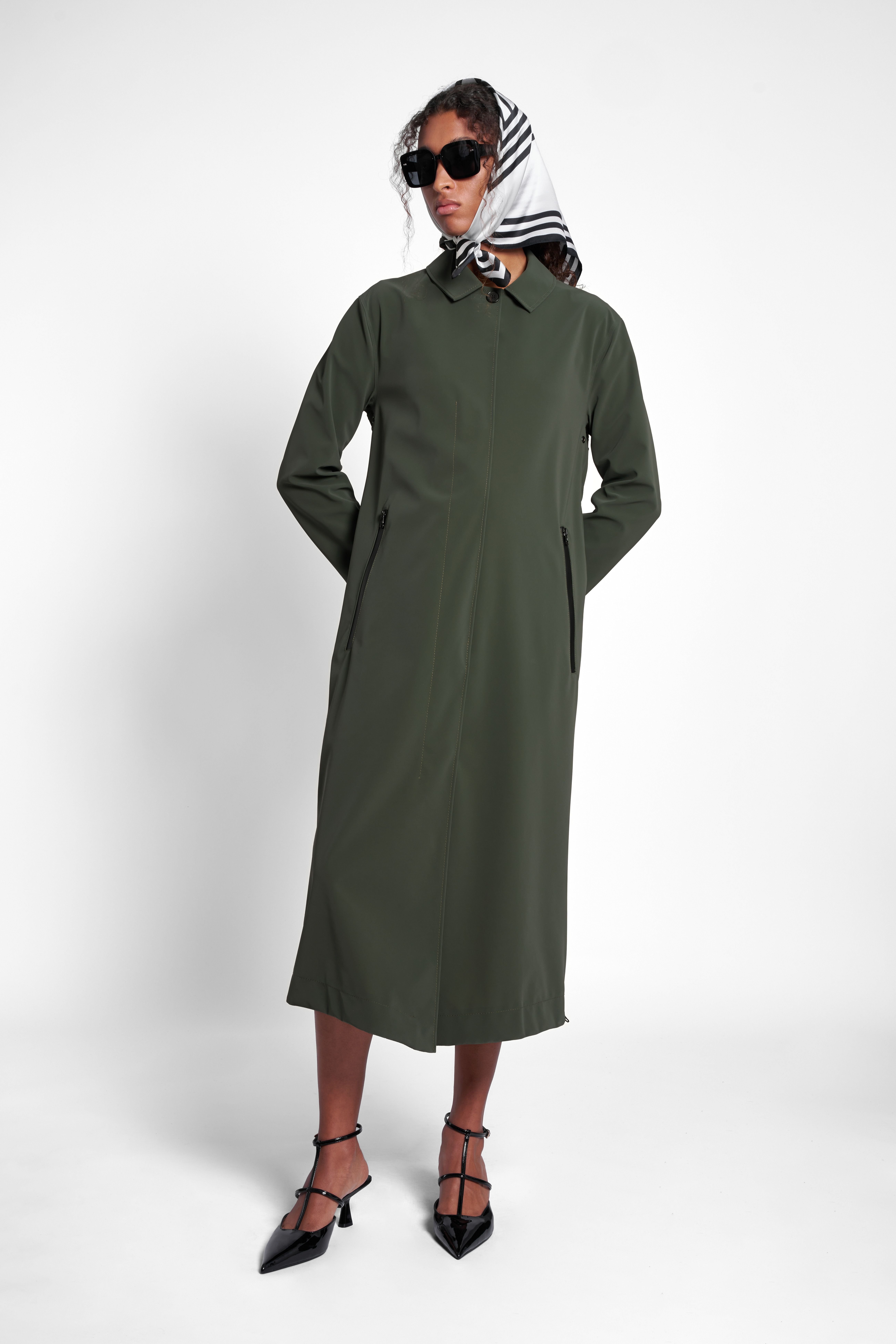 Hornstull Matte Long Raincoat Green - 2