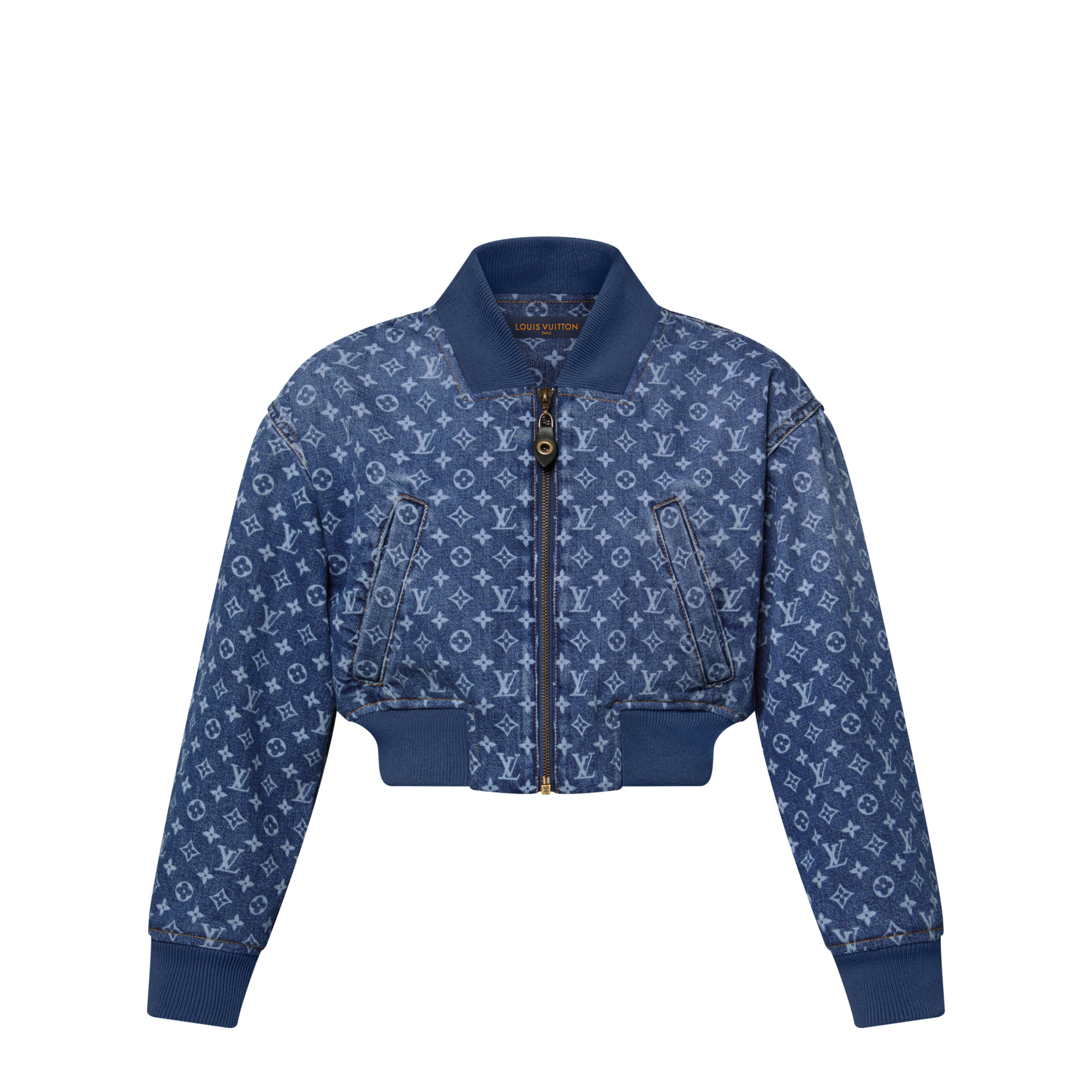 Cropped Monogram Denim Bomber Jacket - 1