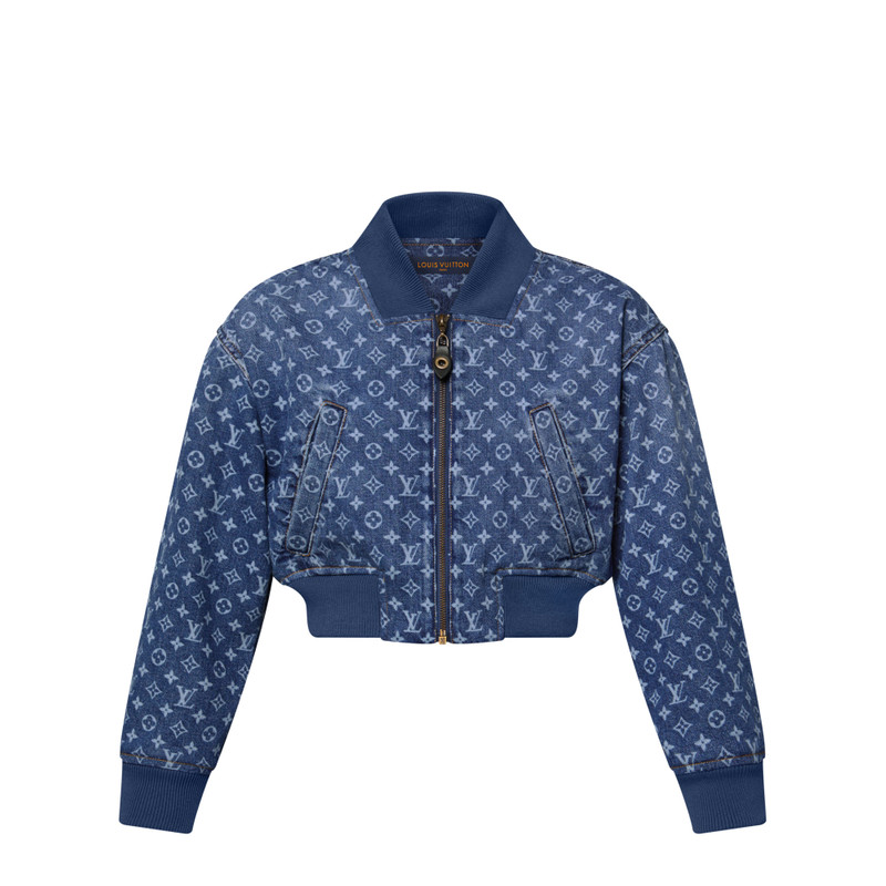 Cropped Monogram Denim Bomber Jacket 1