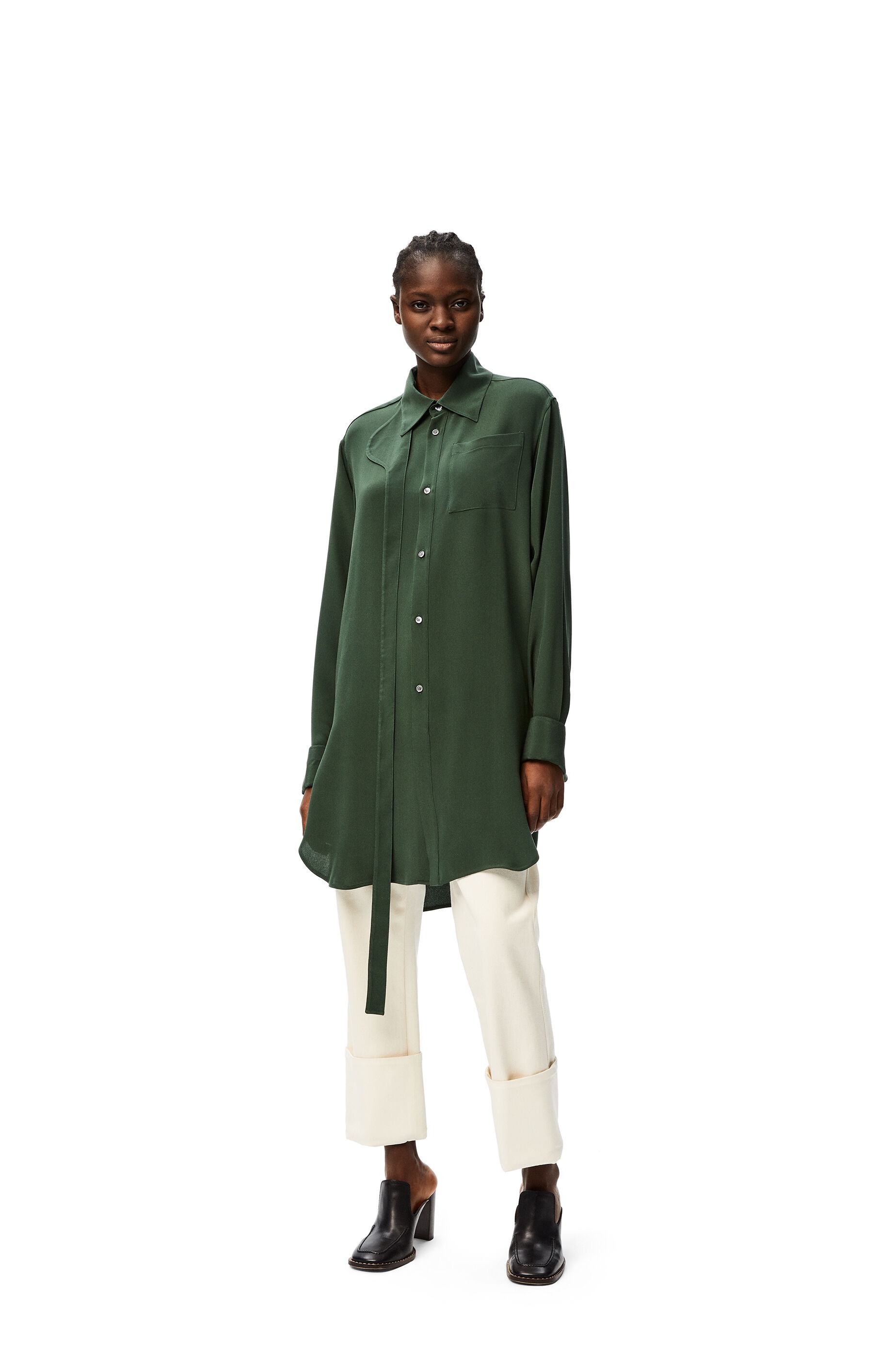 Long oversize shirt in silk crepe de chine - 2