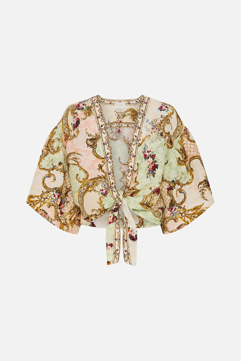 TIE FRONT PUFF SLEEVE TOP 1