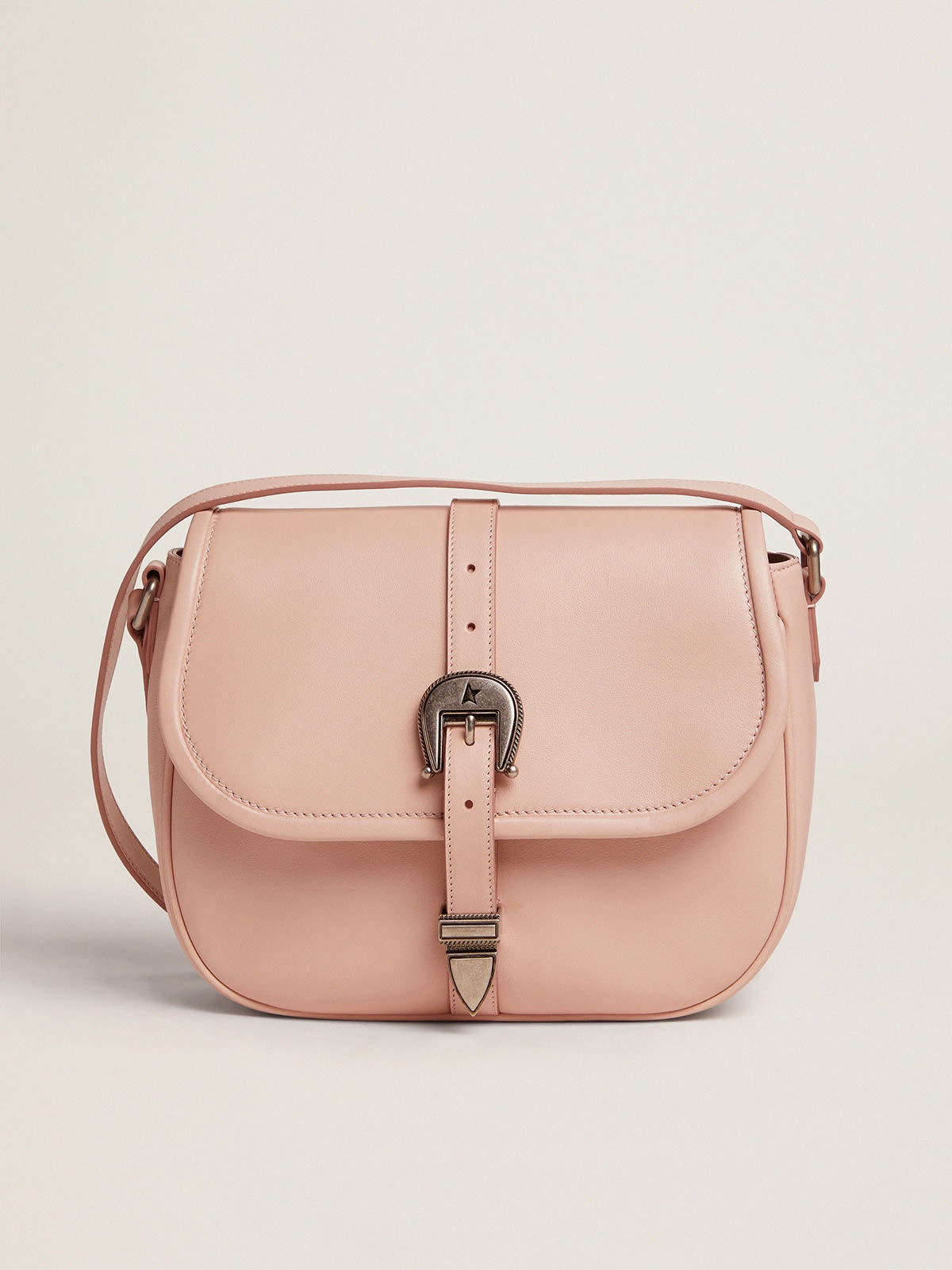 Medium Sally Bag in porcelain leather with buckle and contrasting