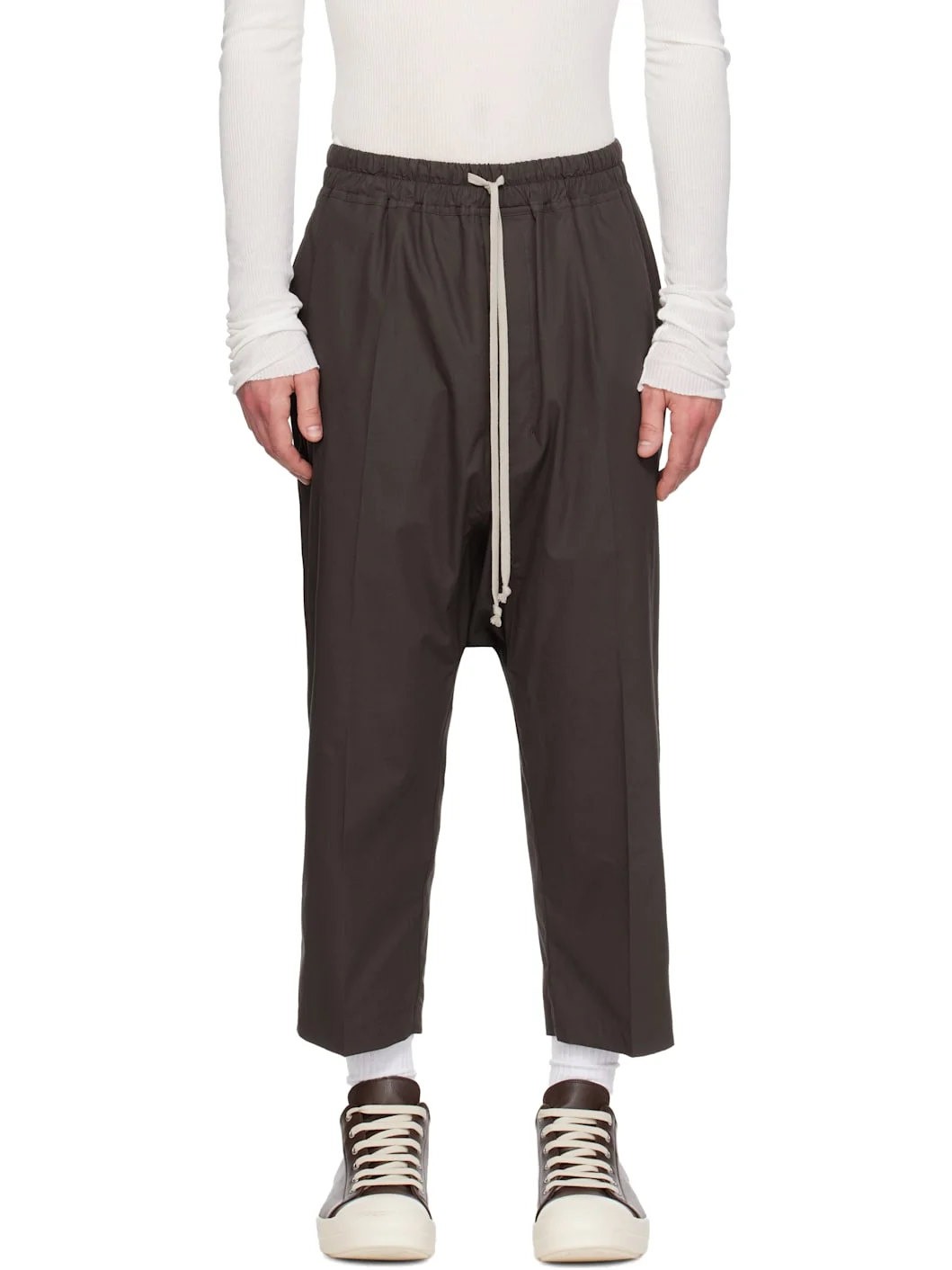 Gray Temple Drawstring Cropped Trousers - 1