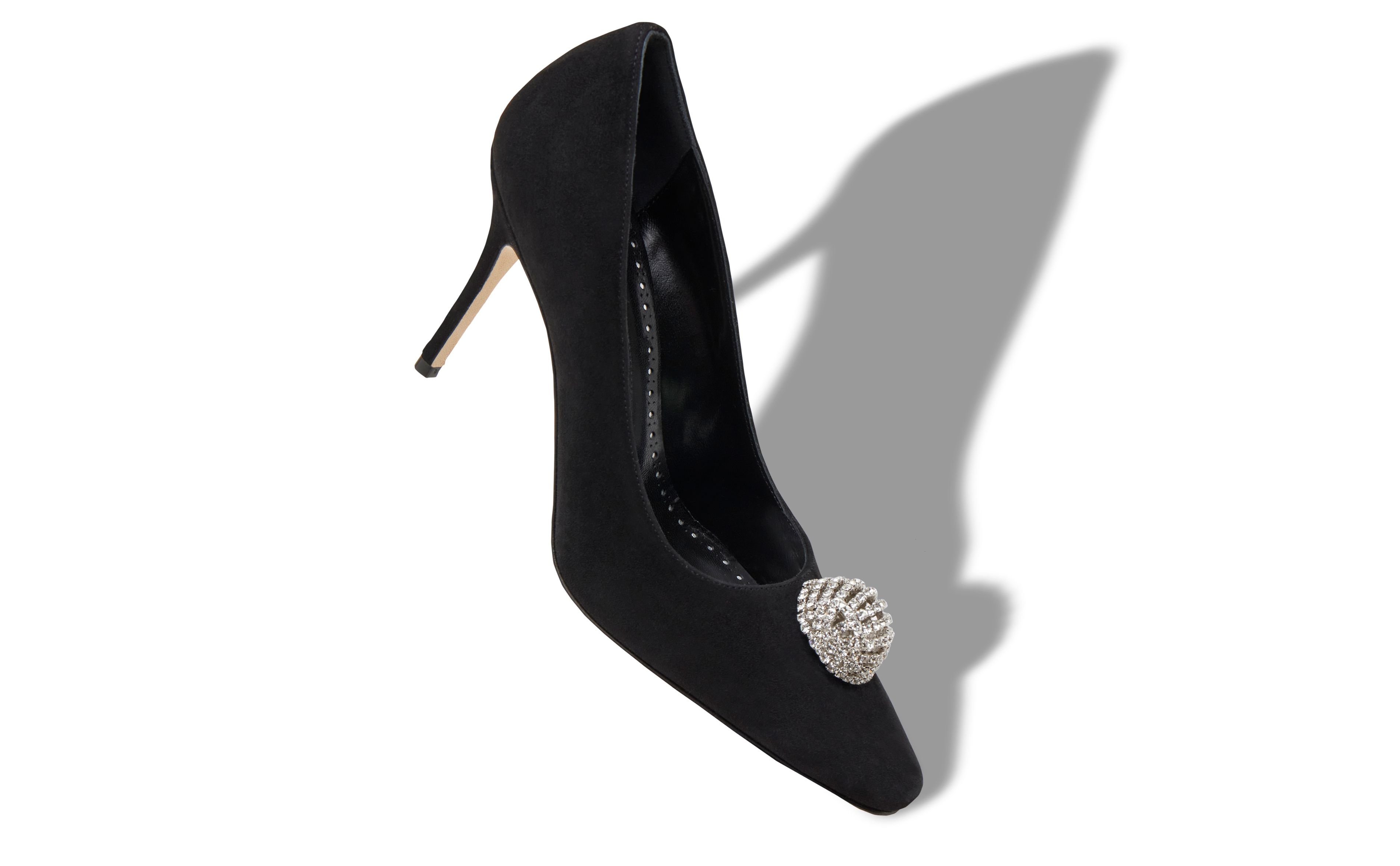 Manolo Blahnik Black Suede Embellished Pumps REVERSIBLE