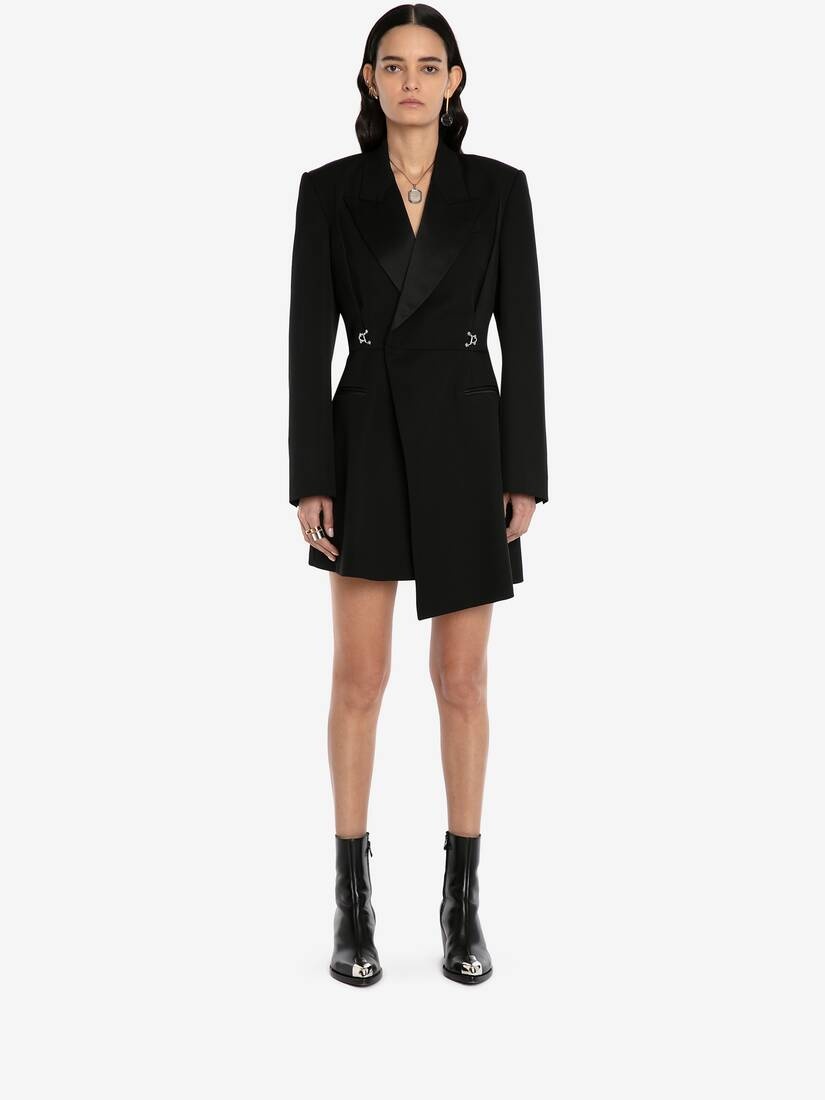 Barathea Drop Hem Tuxedo Mini Dress in Black - 2