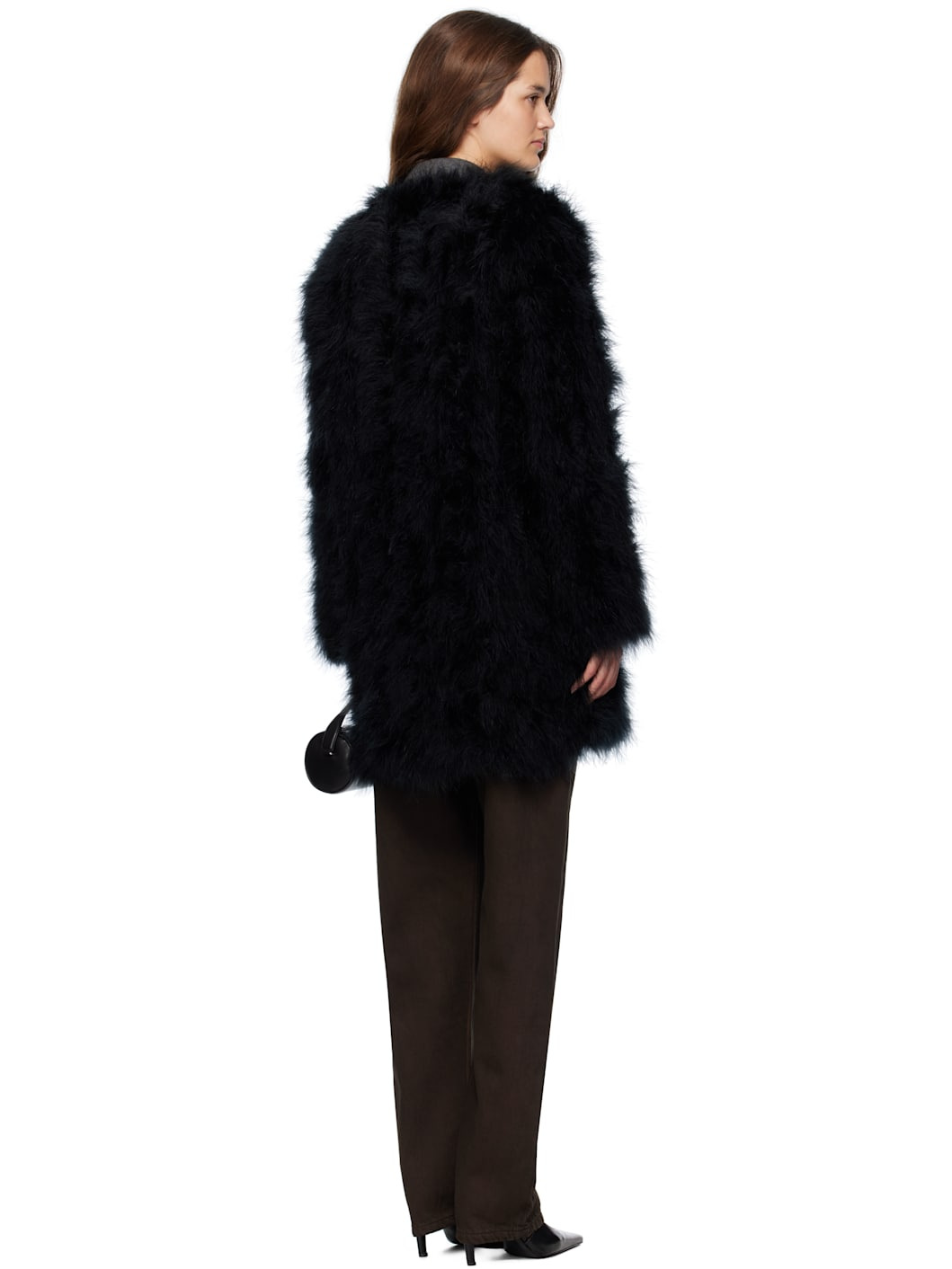 Black Long Feather Coat - 3
