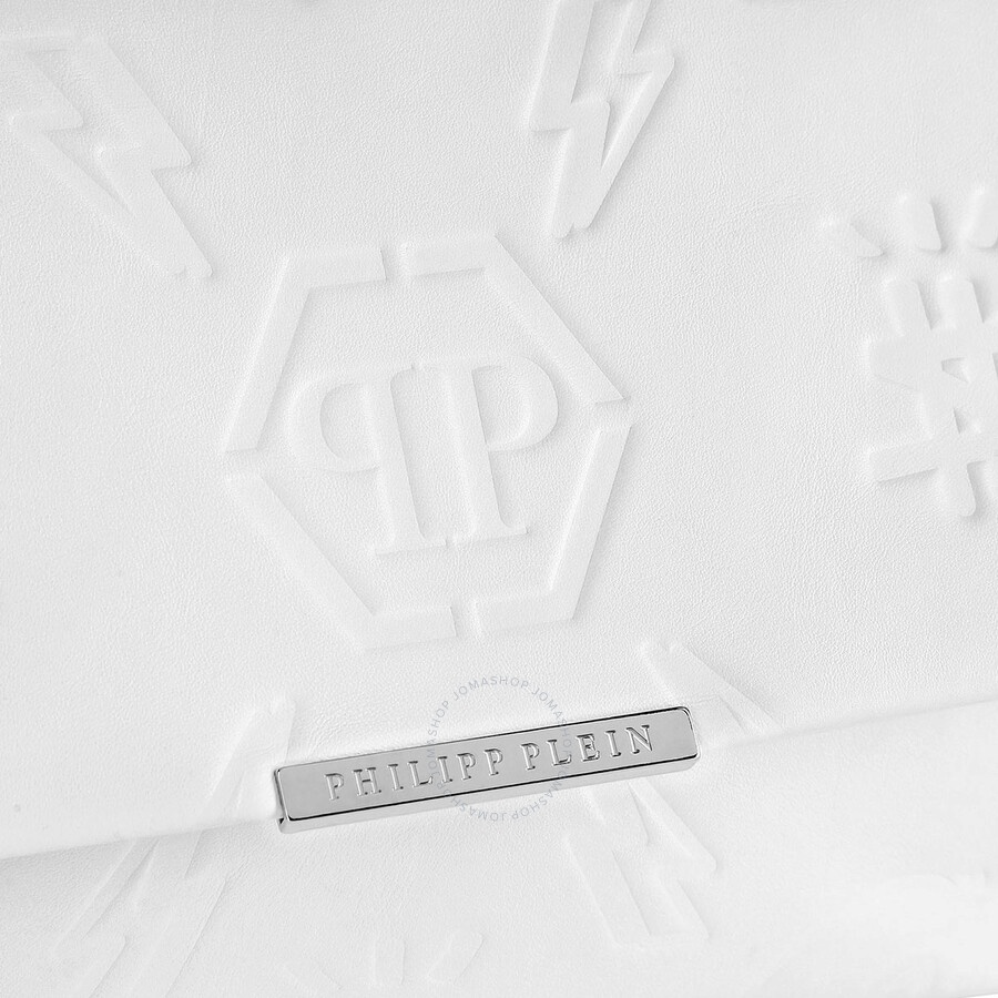 Open Box - Philipp Plein White Leather Shoulder Bag with Embossed Monogram - 5