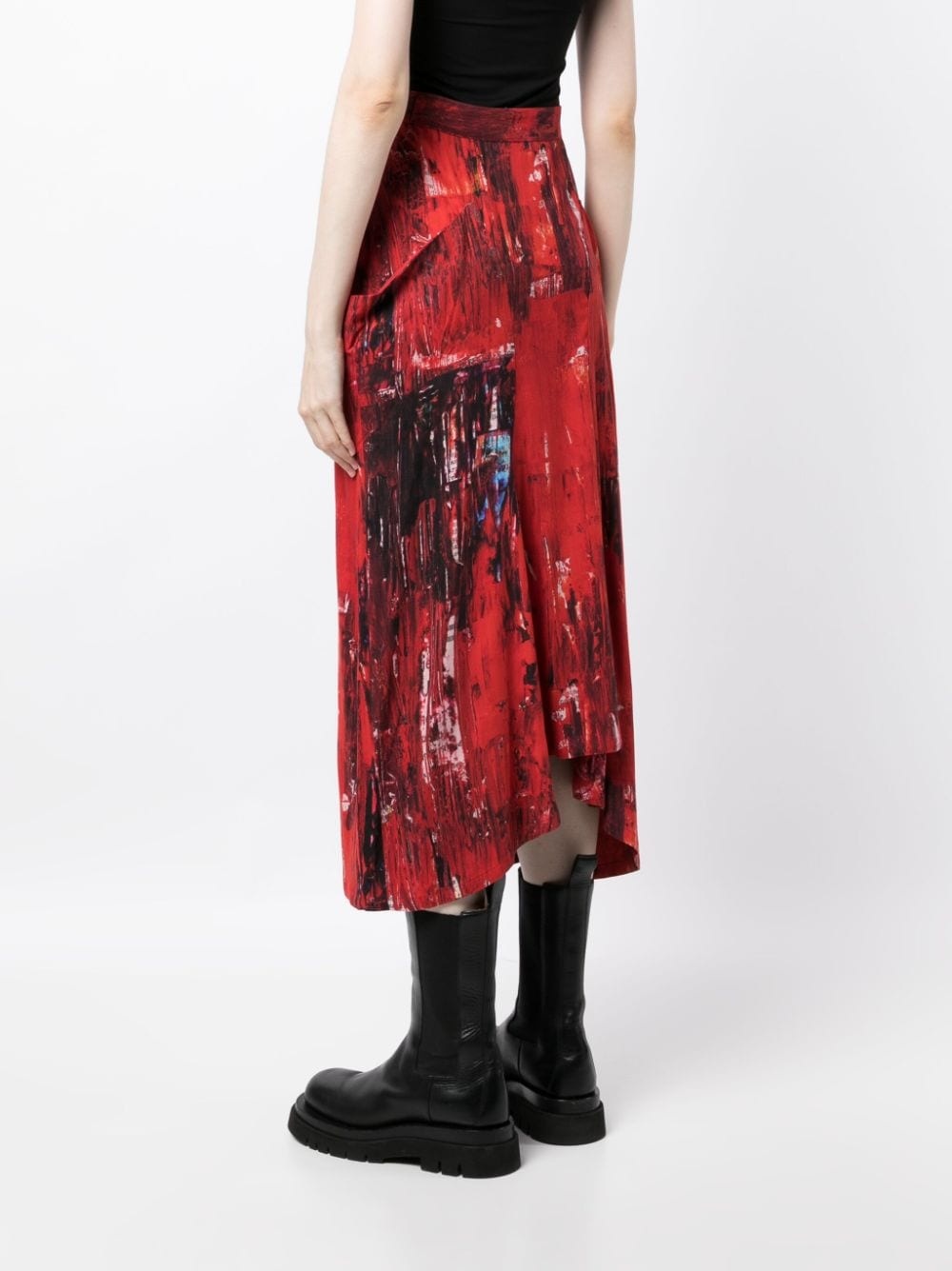 painterly-print draped skirt - 4