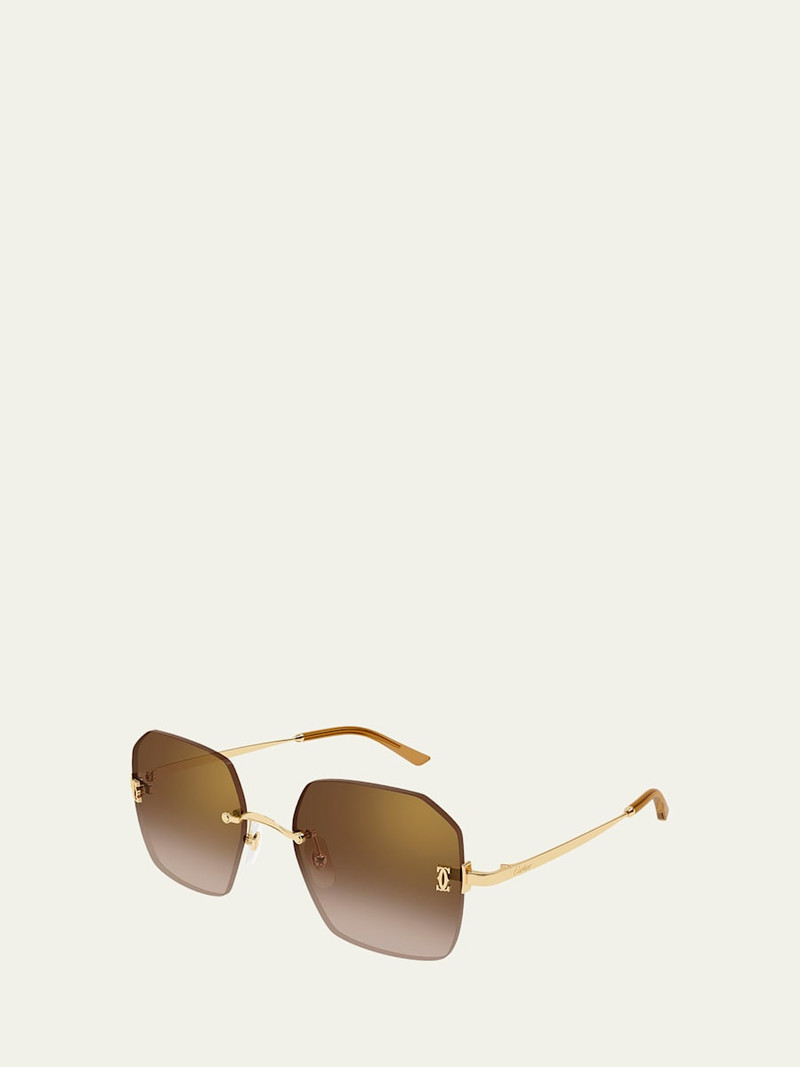Cartier C de Cartier Rectangular Metal Sunglasses outlook