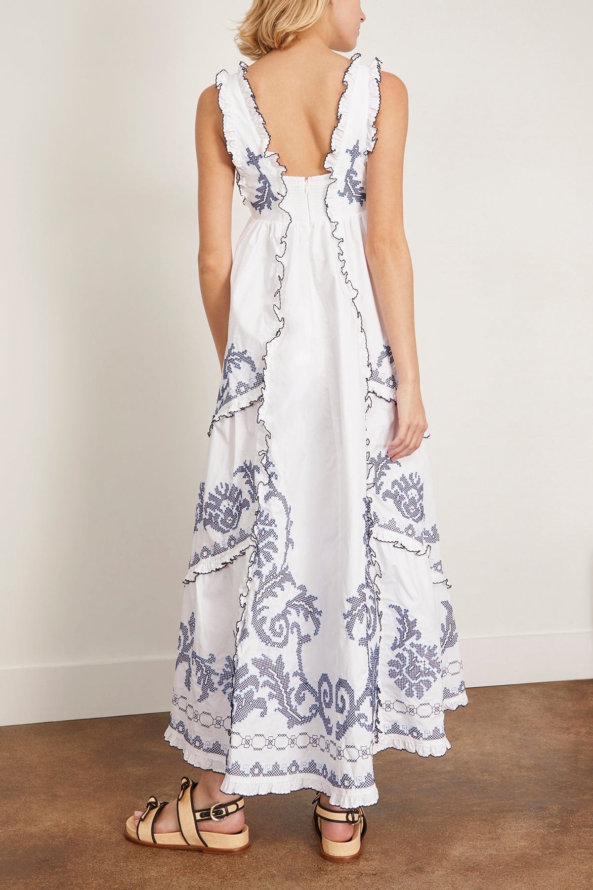 Hazel Smocked Embroiderd Midi Dress in White - 4
