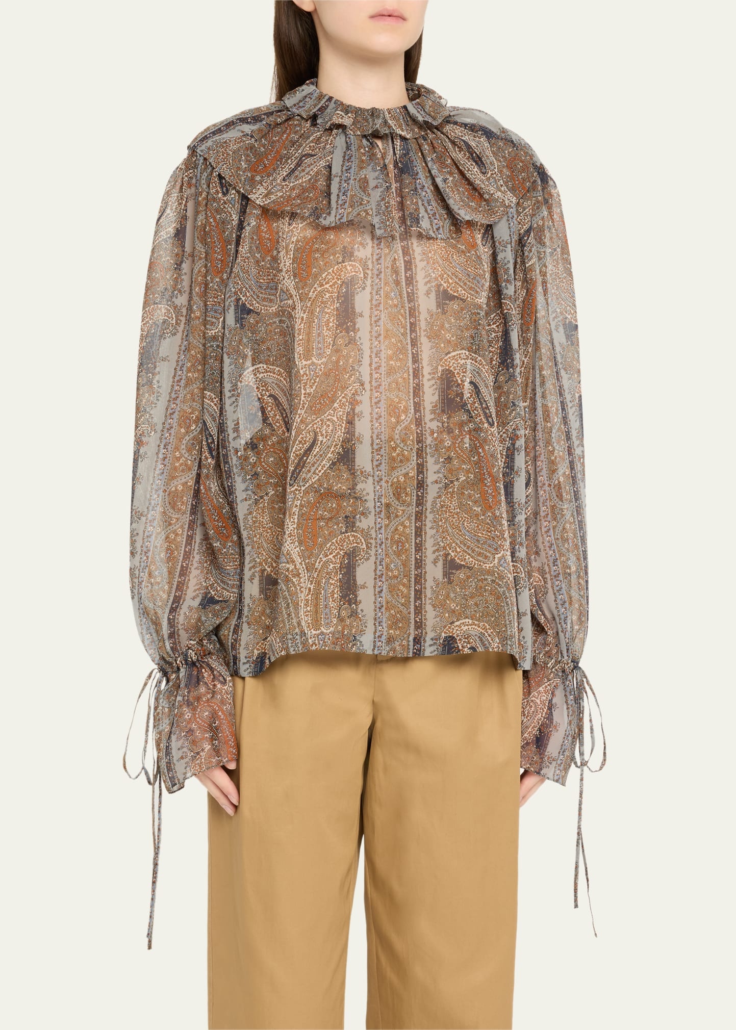 Paisley Button Down Sheer Blouse - 4