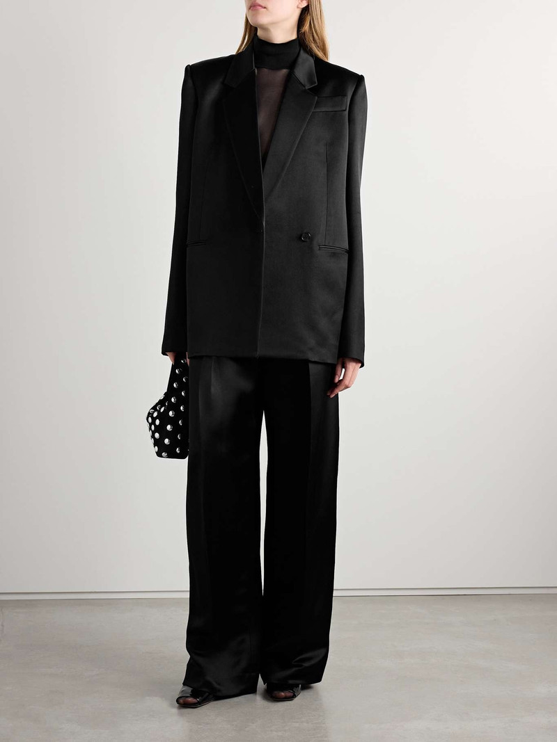KHAITE Marinta satin-trimmed pleated crepe wide-leg pants outlook