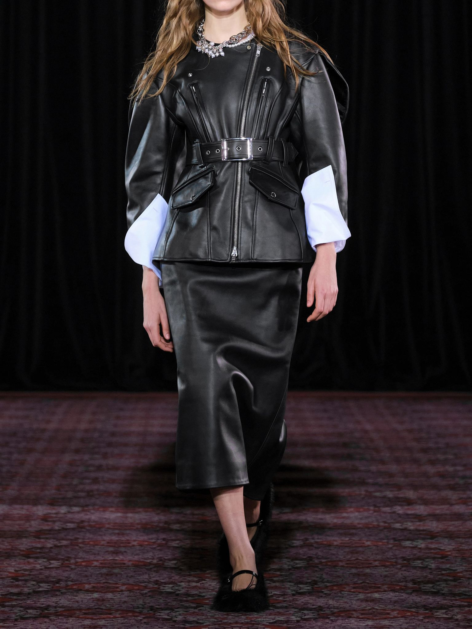 Belted leather jacket Black - 5
