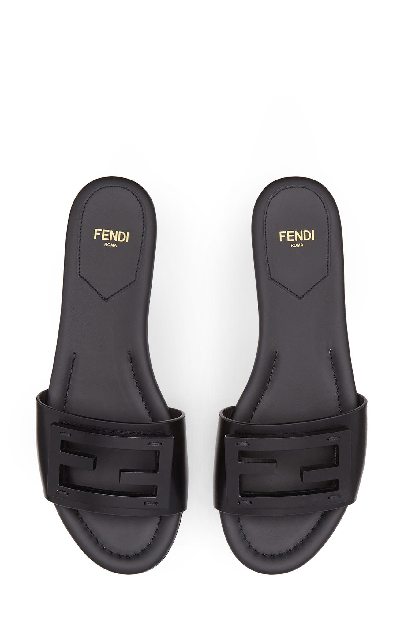 Fendi Signature Logo Slide Sandal in Black at Nordstrom - 3
