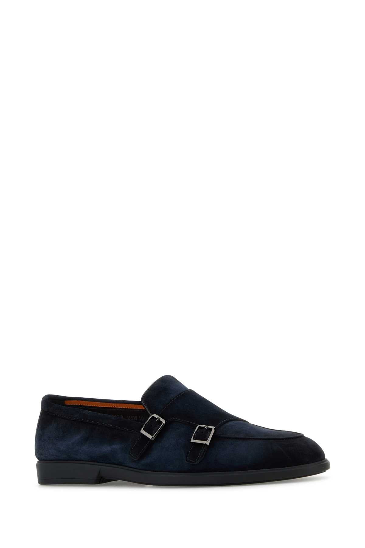 Santoni Men Midnight Blue Suede Pura Loafers - 2
