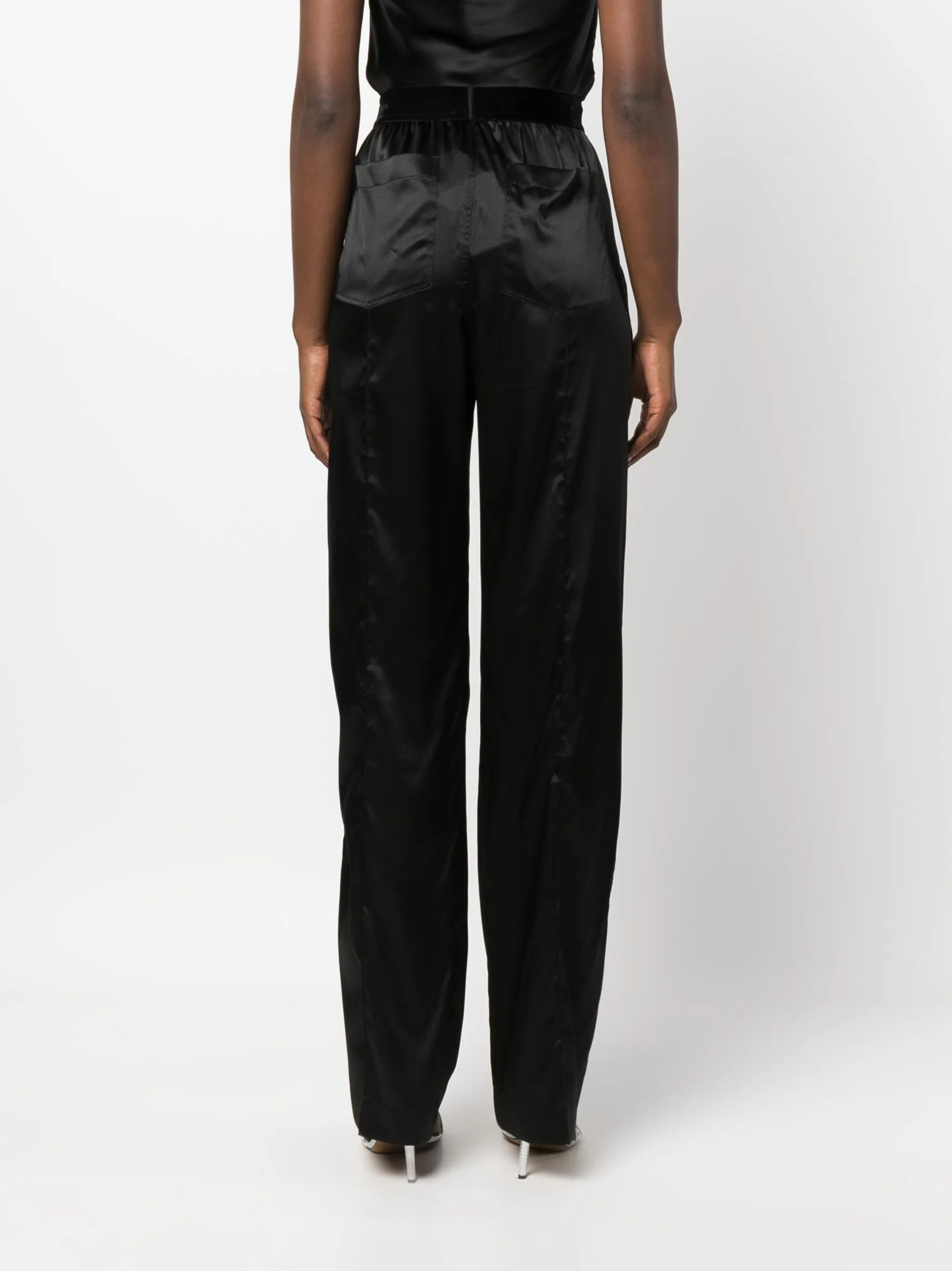 high-waisted straight-leg silk trousers - 4