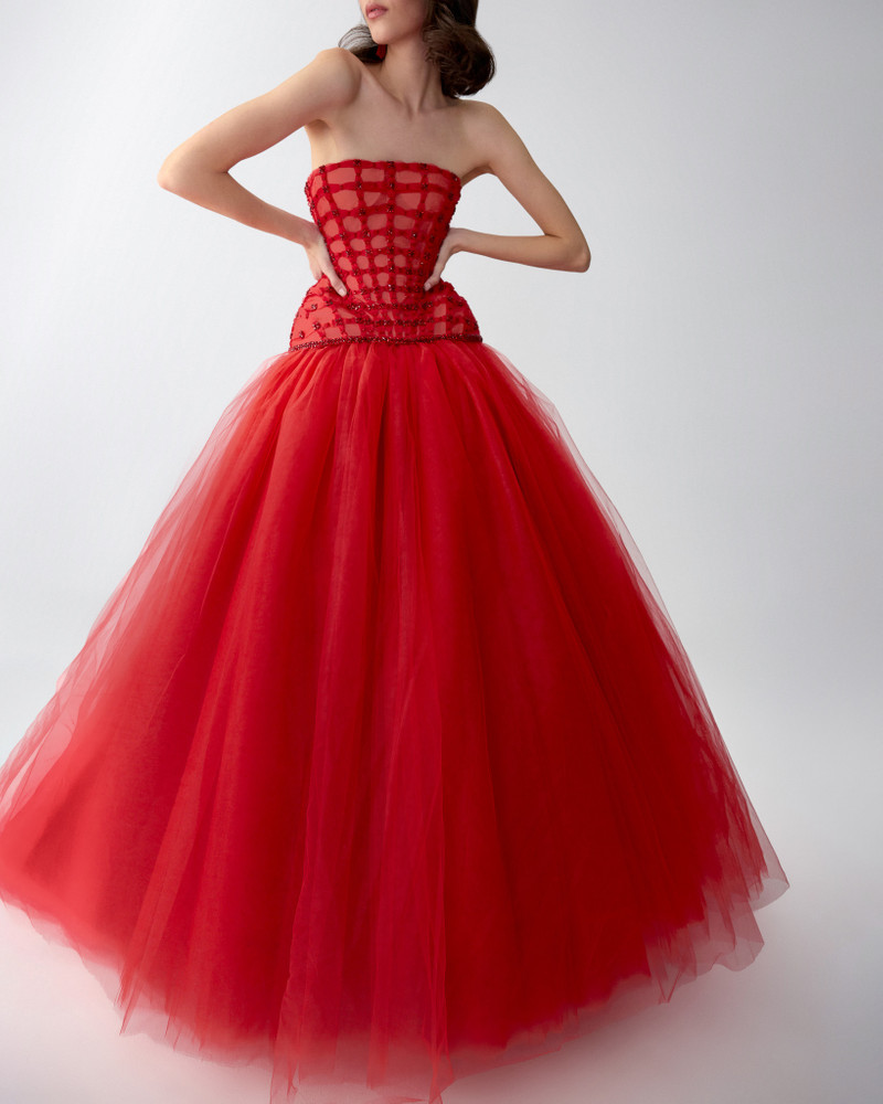 Crystal-Embroidered Strapless Gown 4