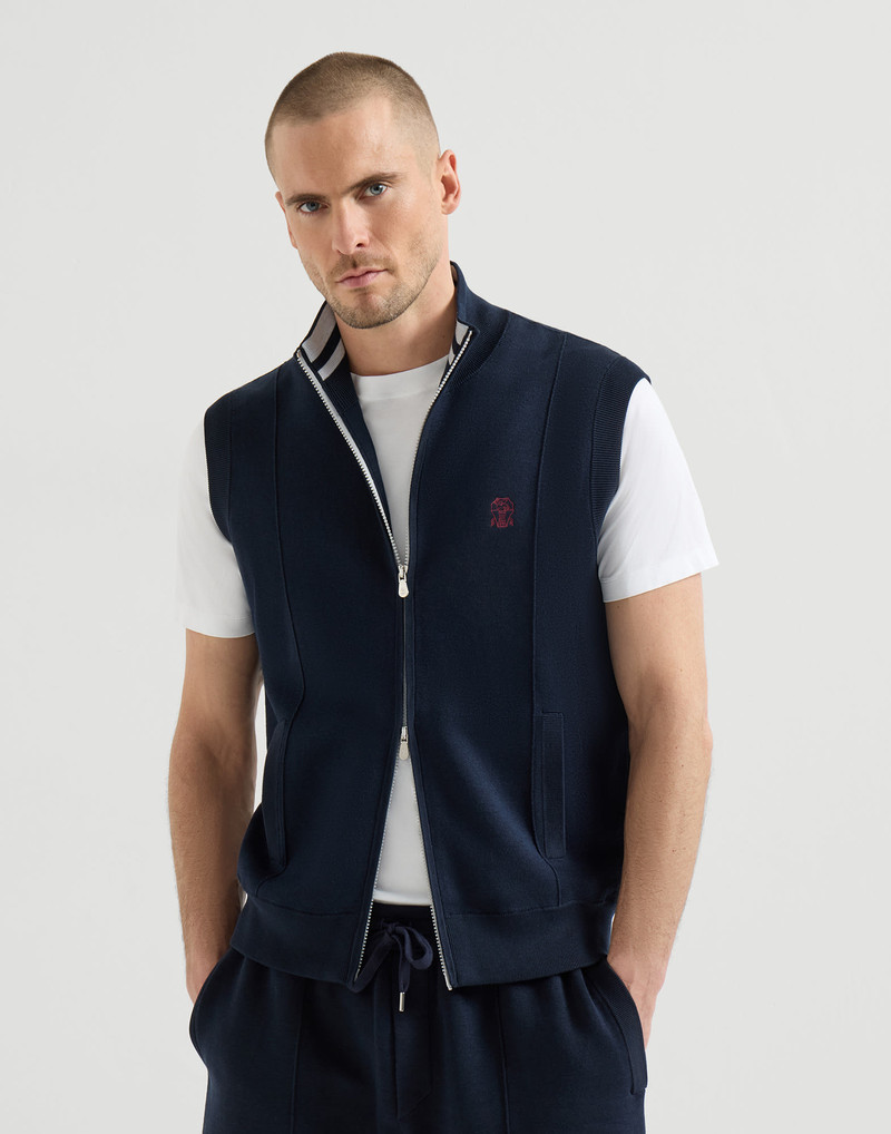 Cotton and silk French terry double knit vest with logo 2