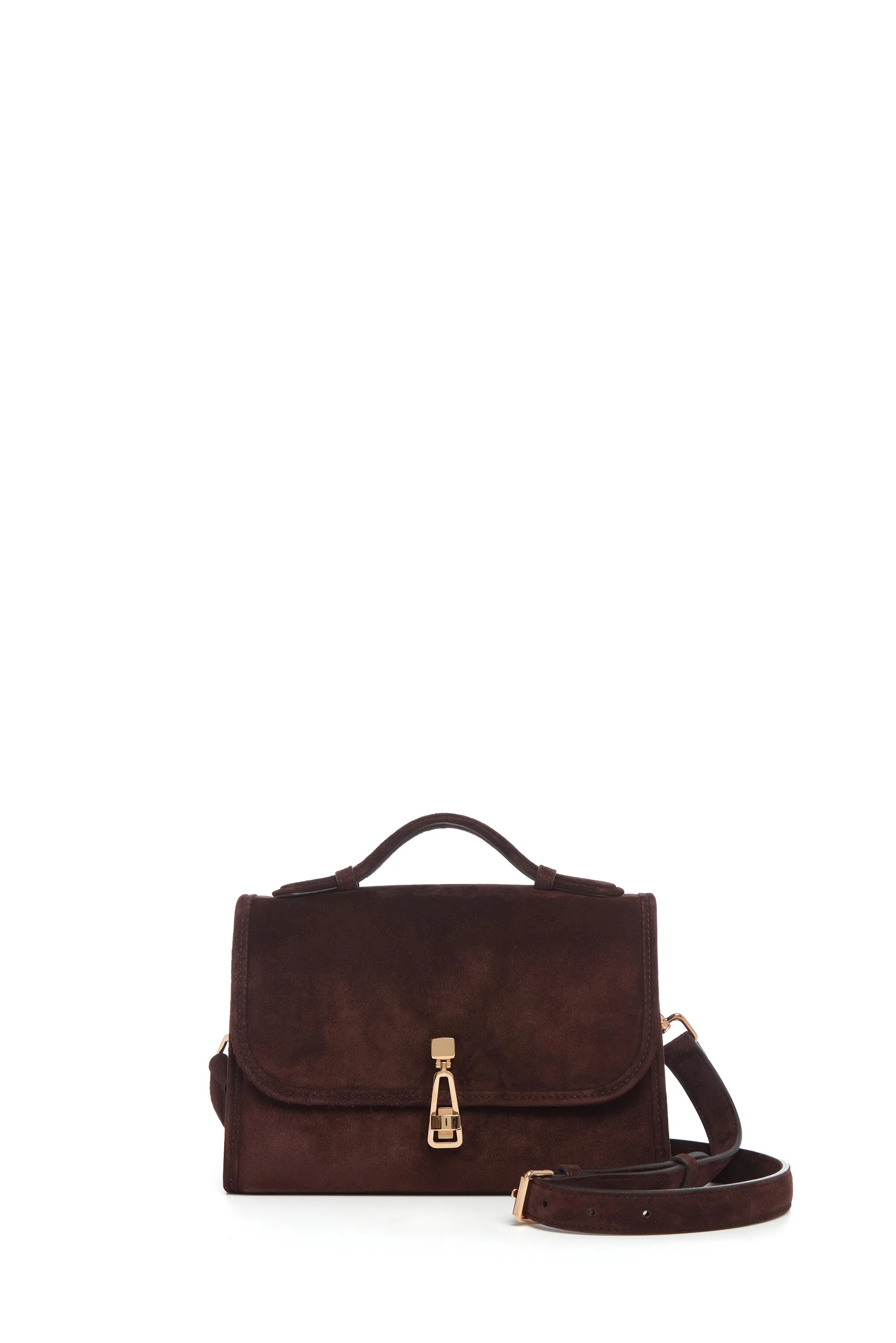 Small Leonora Flap Bag in Dark Brown Suede - 1