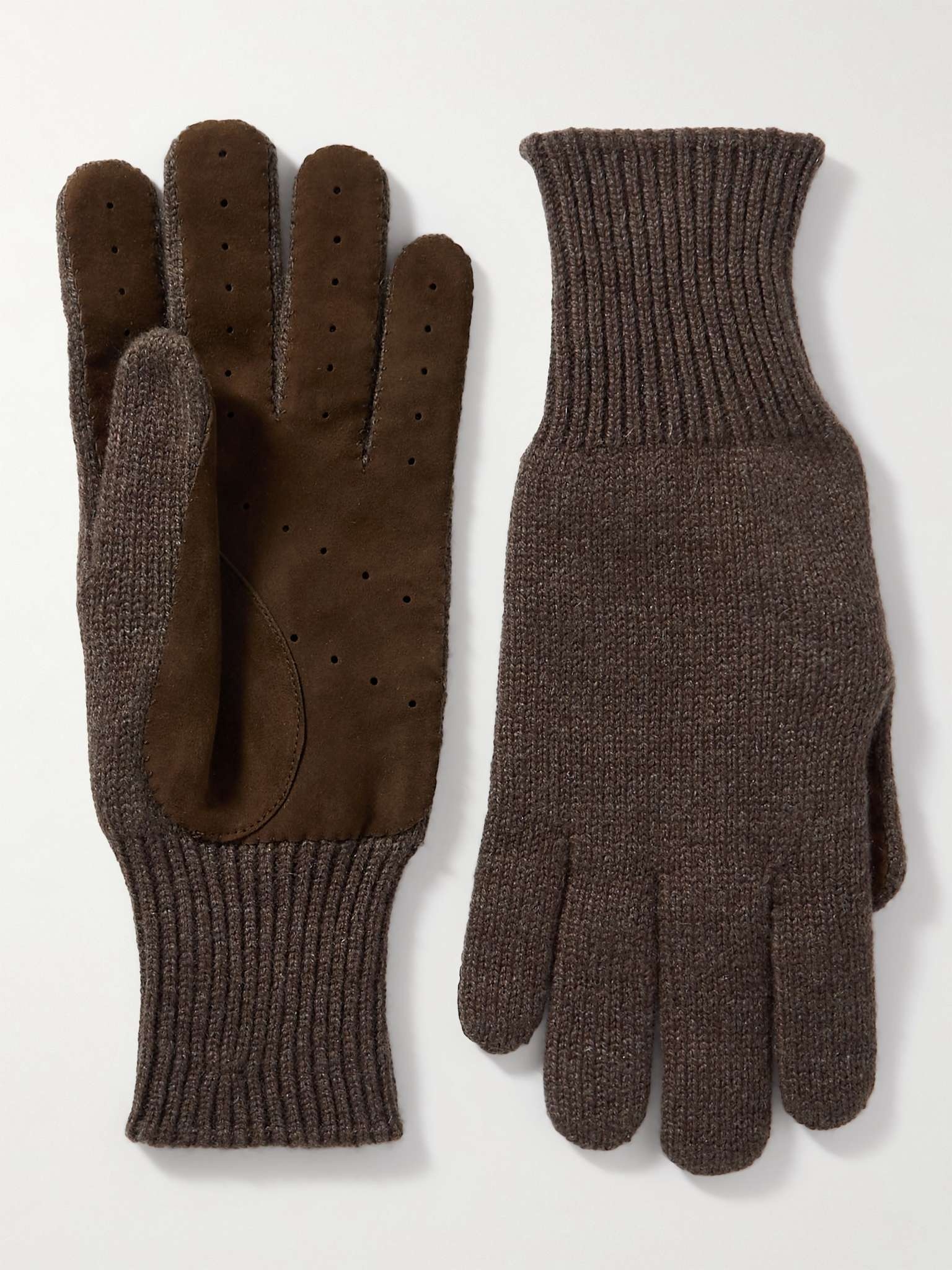 Suede-Trimmed Cashmere Gloves - 1