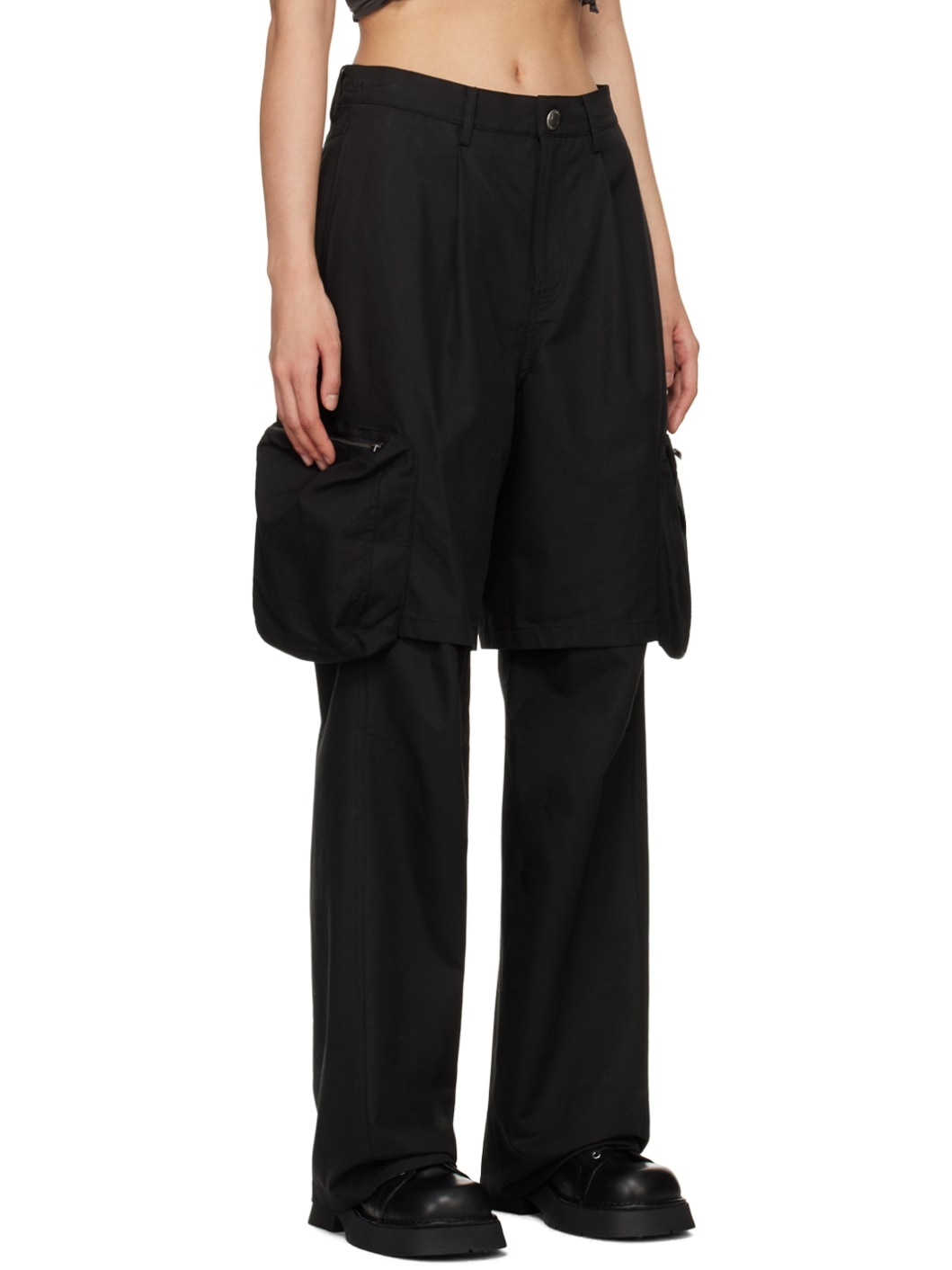Black Layered Cargo Pants - 2