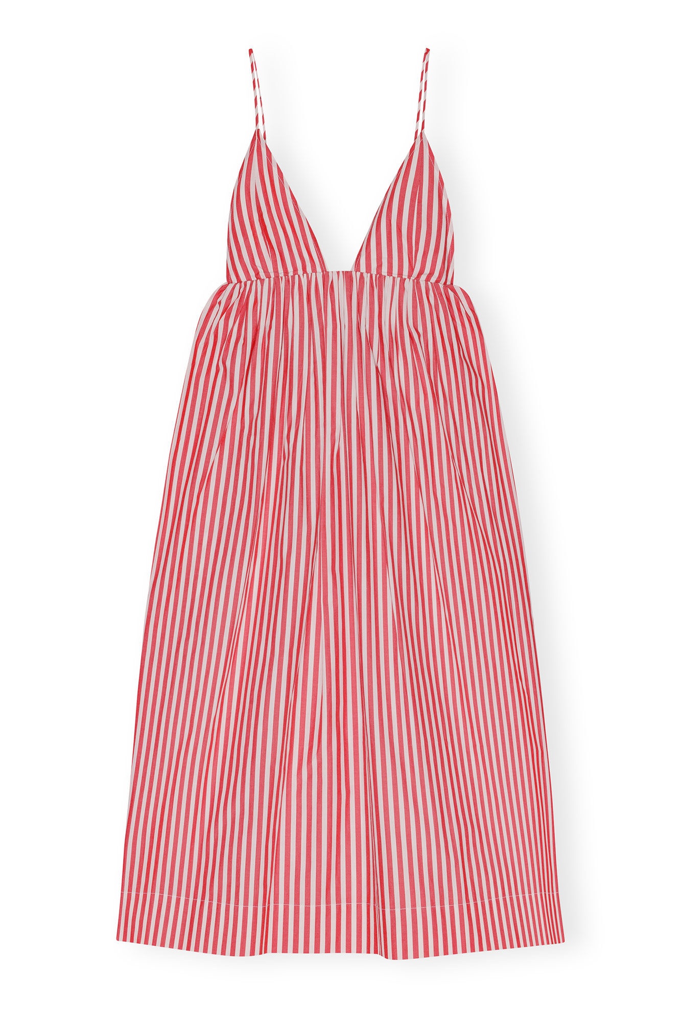 RED STRIPE COTTON STRAP MIDI DRESS - 6