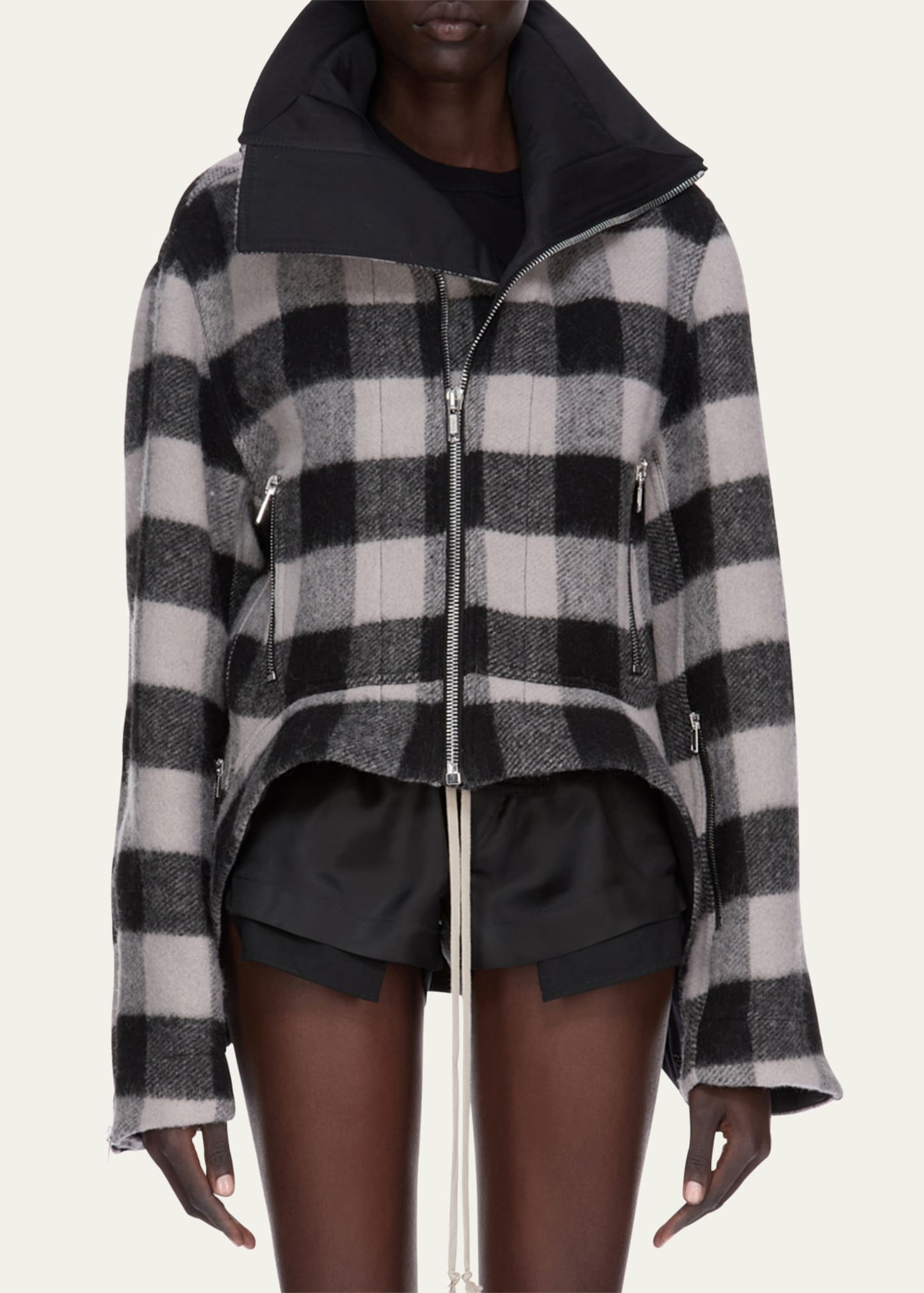 Plaid High-Low Zip Jacket - 4
