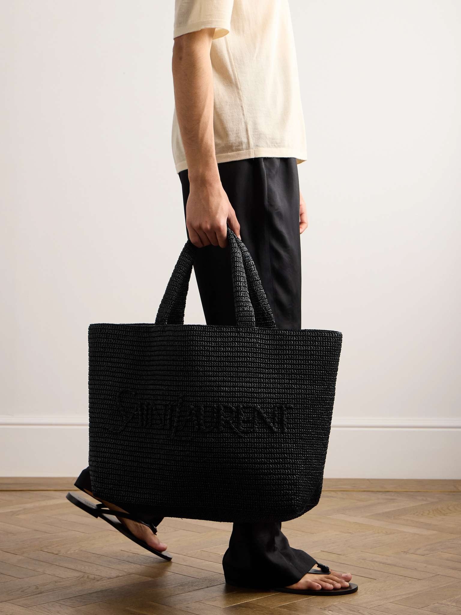 Logo-Embroidered Raffia Tote - 2