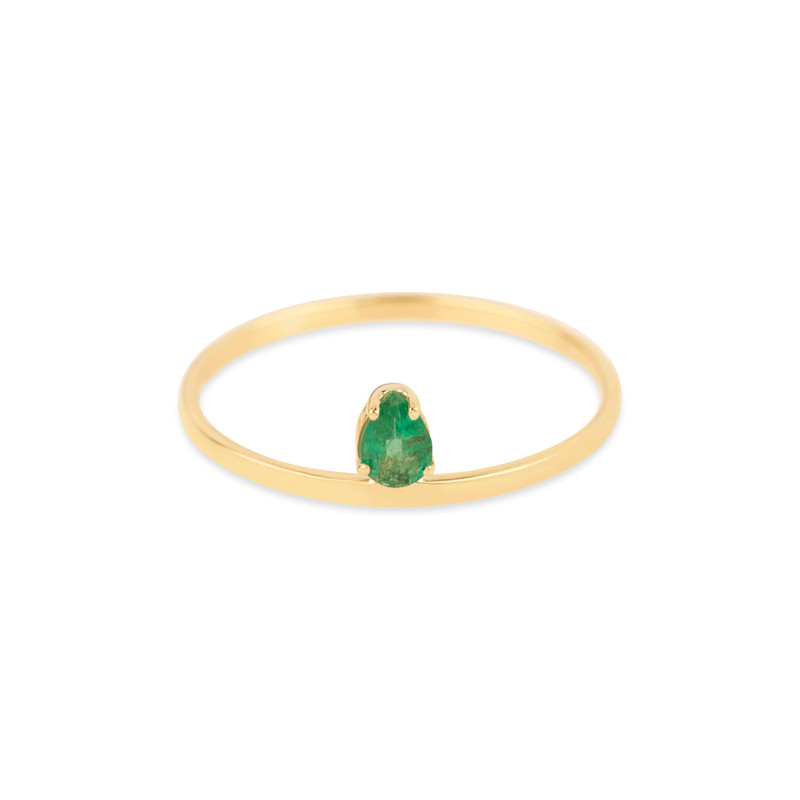 Pear Cut Emerald Flat Band Ring 1