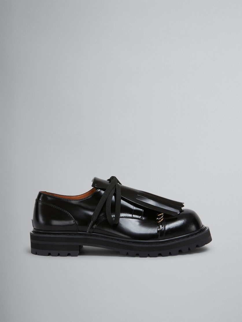 BLACK LEATHER DADA DERBY SHOE WITH MAXI FRINGE - 1