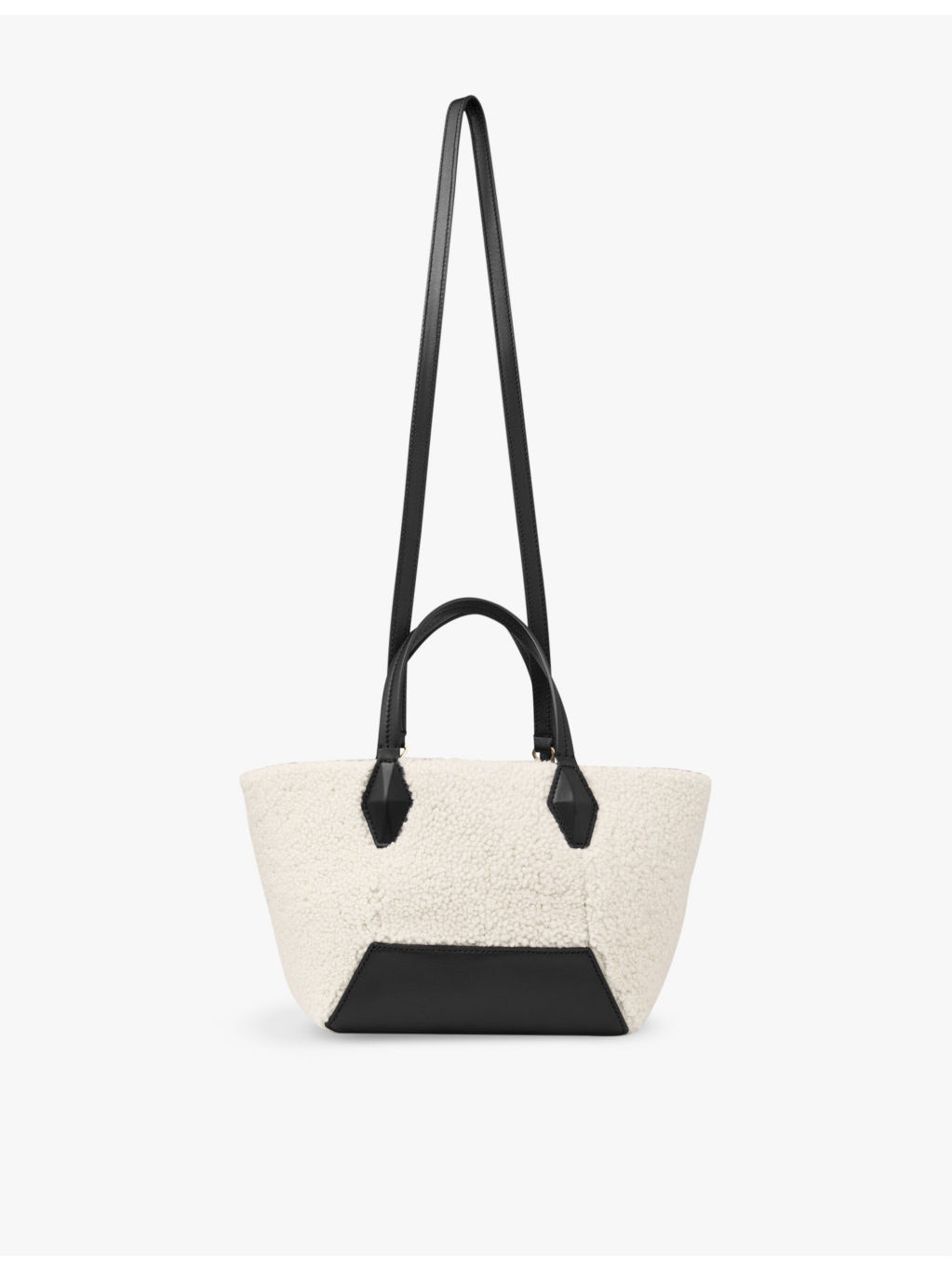Diamond logo-embossed small shearling and leather tote bag - 3