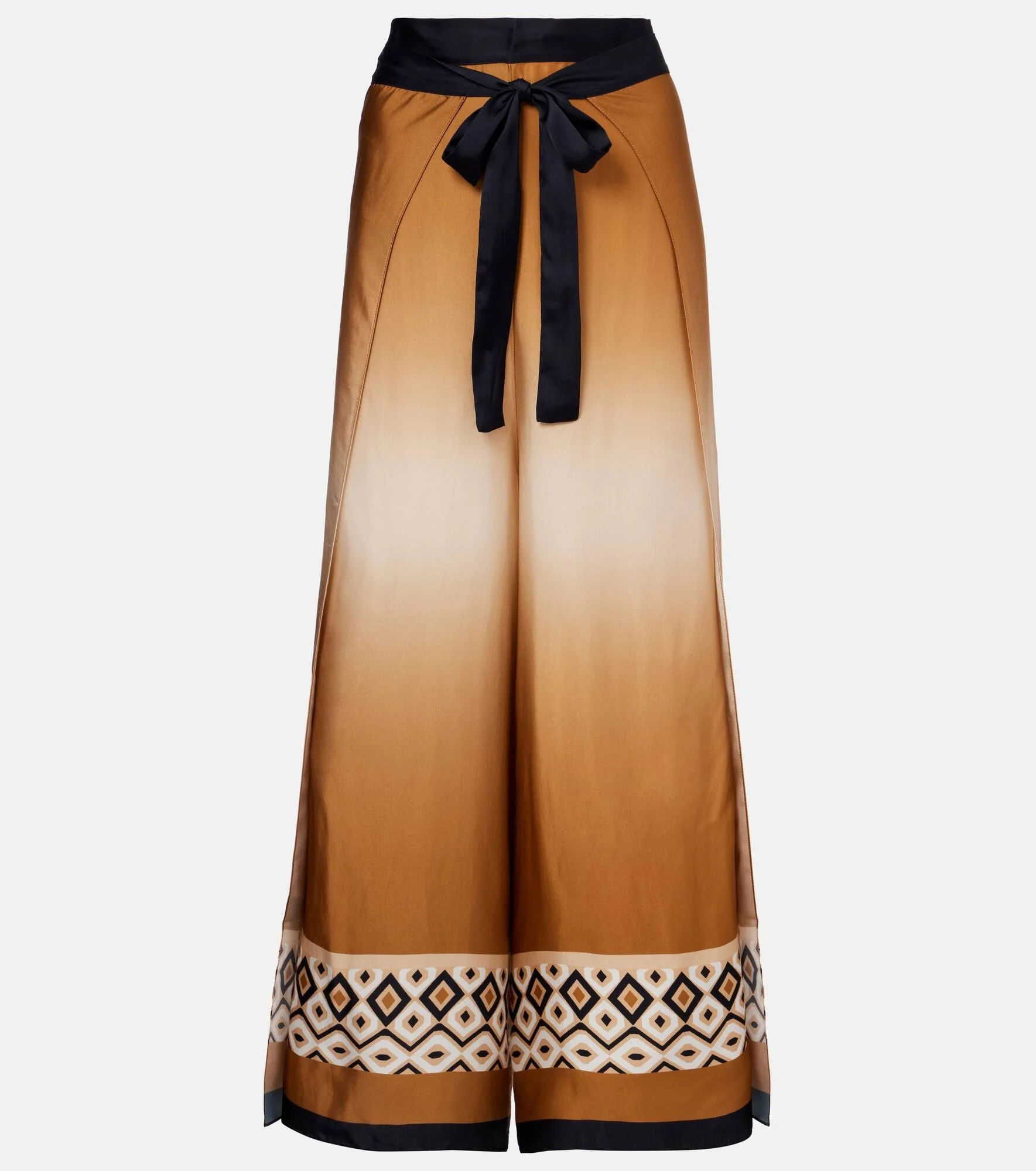 Printed satin cropped wide-leg pants - 1